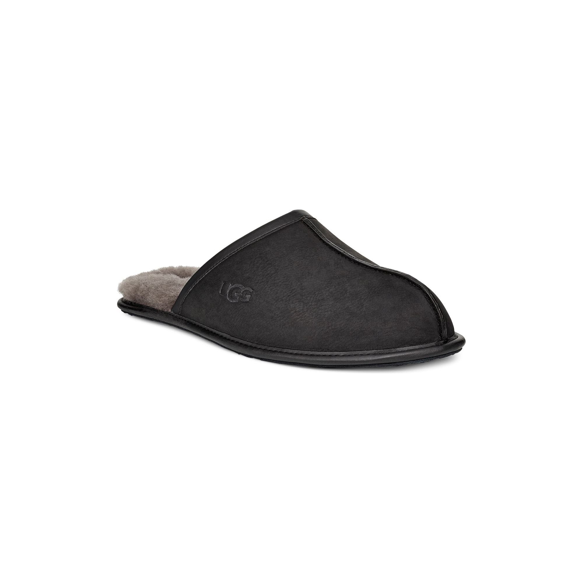 UGG Men's Scuff Leather Slipper - Black Comfortable House Shoes for Indoor & Outdoor Wear - Perfect for Home, Office & Relaxation