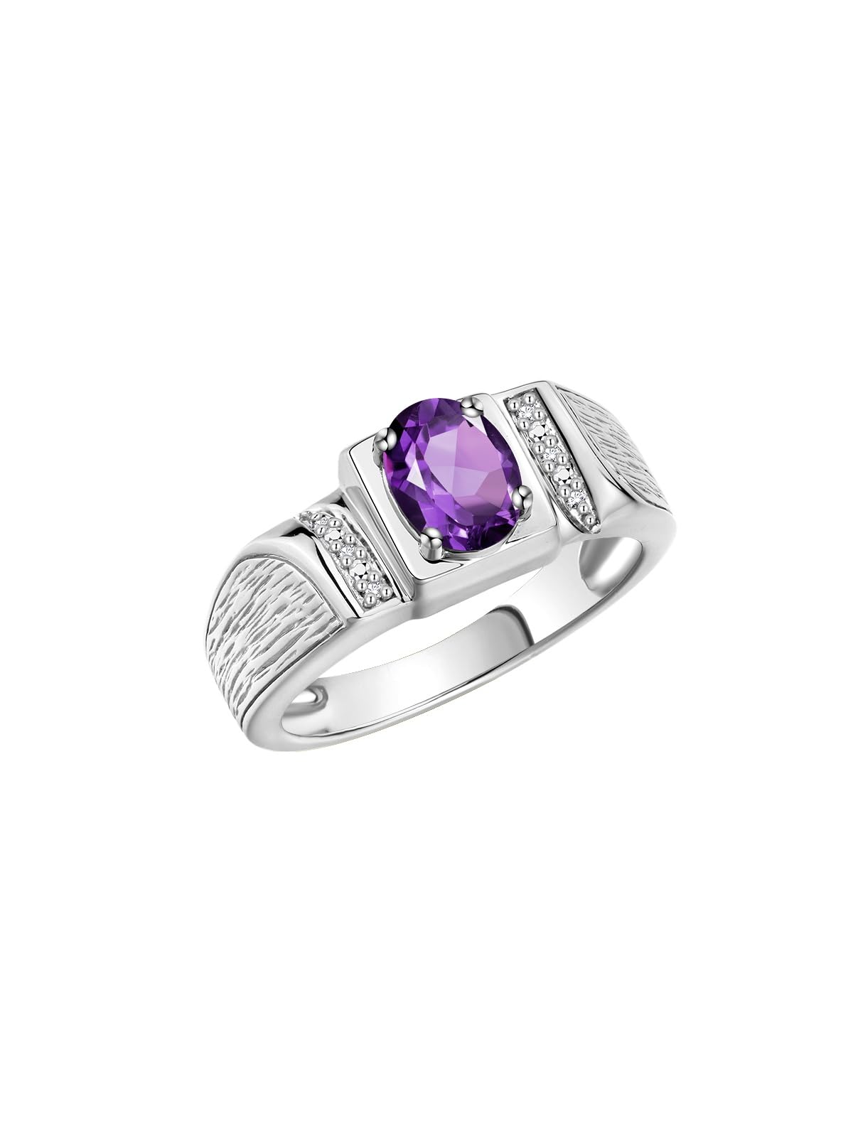 Rylos Sterling Silver Men's Ring with 8x6mm Oval Gemstone & Diamonds - Classic Designer Birthstone Ring for Men (Sizes 8-13) | Wedding, Anniversary, Birthday Gift Idea