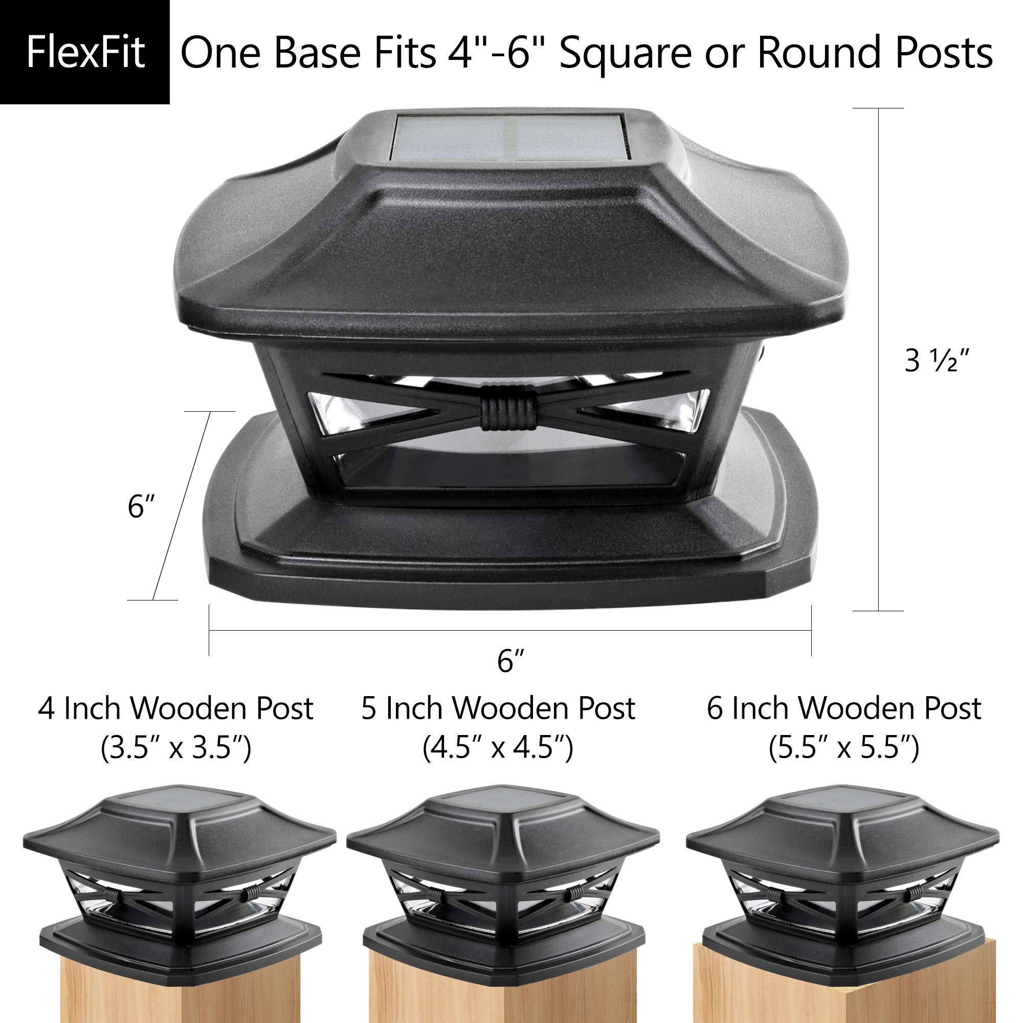 Davinci Lighting Flexfit (2 Pack) & Renaissance (4 Pack) Solar Post Cap Lights - Slate Black | Outdoor Solar Deck & Fence Lighting for Patio, Garden & Pathway | Weatherproof & Energy Efficient