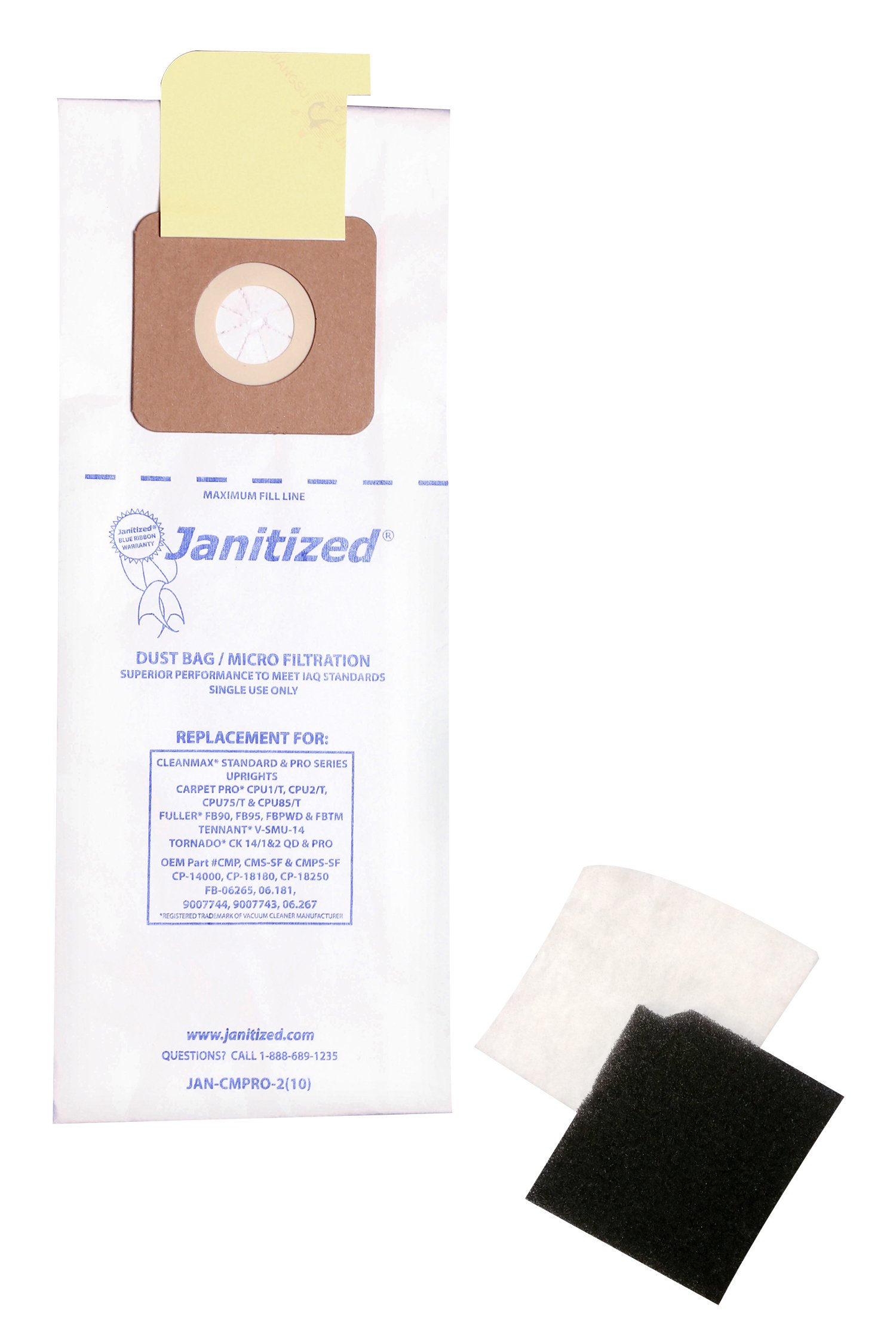 Premium Commercial Vacuum Bags (10-Pack) - Compatible with CleanMax Standard & Pro, Tennant V-SMU-14, Tornado CK QD & Pro, CarpetPro CPU & Fuller FB-06265 - High-Efficiency Filtration for Dust & Allergens - Ideal for Office Cleaning, Commercial Spaces & Industrial Maintenance