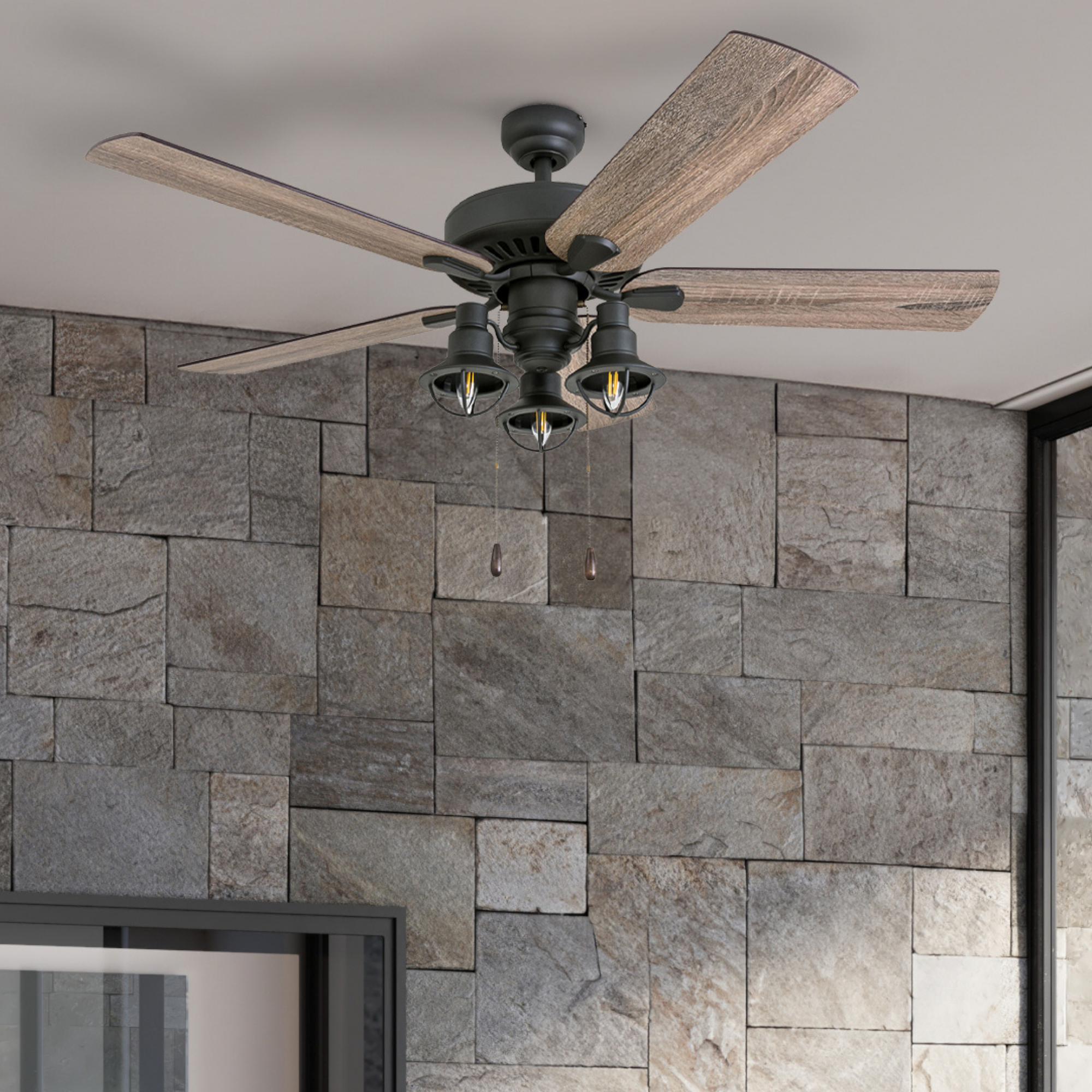 52 Inch Ennora Bronze Ceiling Fan with Pull Chain - Energy Efficient Indoor/Outdoor Cooling for Bedroom, Living Room & Patio