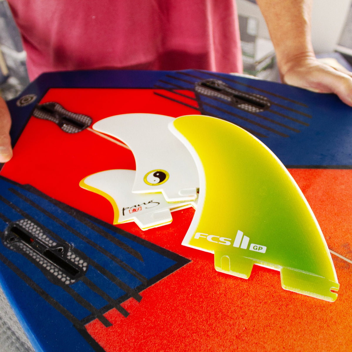 FCS II TWIN + 1 Town & Country PG X Large Yellow Fade Surfboard Fins - High Performance for All Wave Conditions - Perfect for Surfing, Bodyboarding, and Water Sports