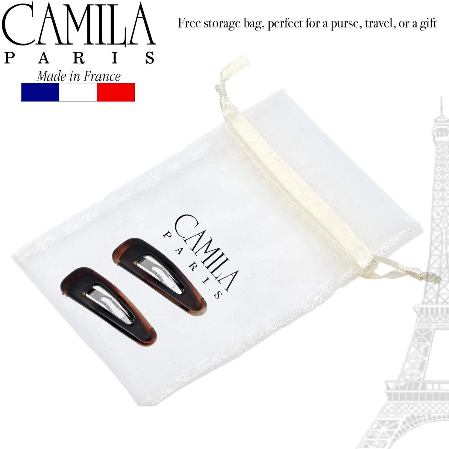 Camila Paris AD89/2 French Hair Barrettes - Strong Hold Metal Snap Clips for Women & Girls | No-Slip Hair Accessories for Styling, Ponytails & Updos | Made in France