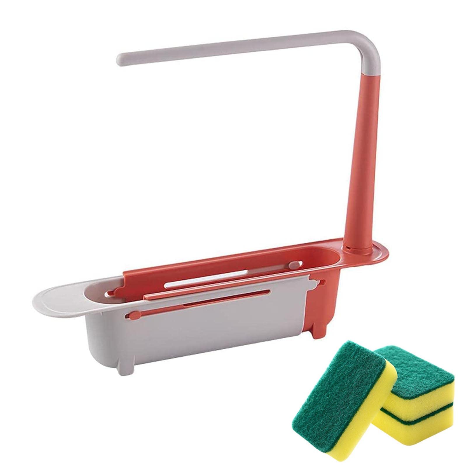 Expandable Kitchen Sink Organizer Rack - Adjustable Drainer Tray & Sponge Soap Holder | Space-Saving Sink Storage Solution for Dishes, Utensils & Cleaning Supplies | Perfect for Small Kitchens, Apartments & RVs (Red)