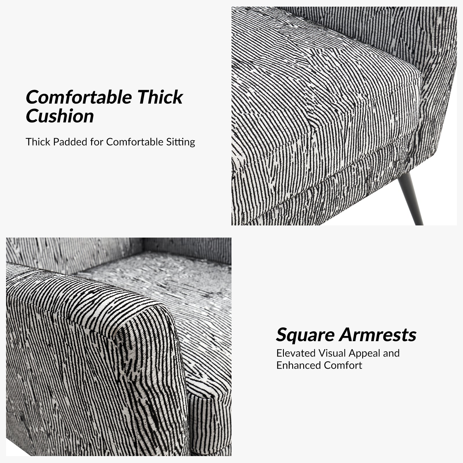 Modern Tony Geometric Pattern Armchair with Square Arms - Stylish Accent Chair for Living Room, Bedroom, or Office - Perfect for Small Spaces and Contemporary Decor