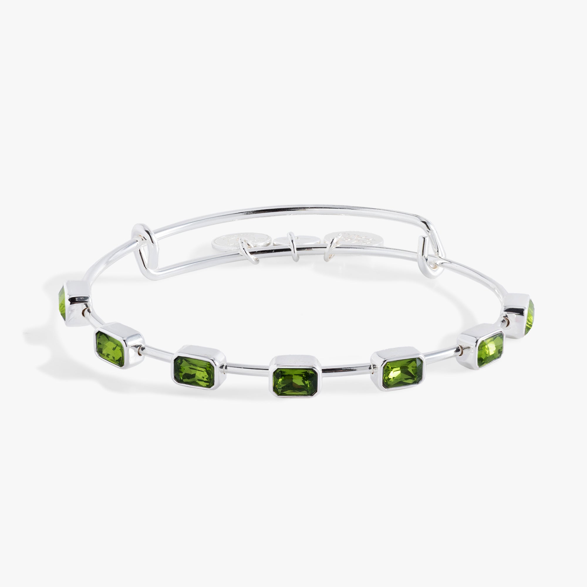 August Birthstone Emerald Cut Bangle - Sterling Silver Peridot Bracelet for Women | Elegant Jewelry Gift for Birthday, Anniversary & Special Occasions