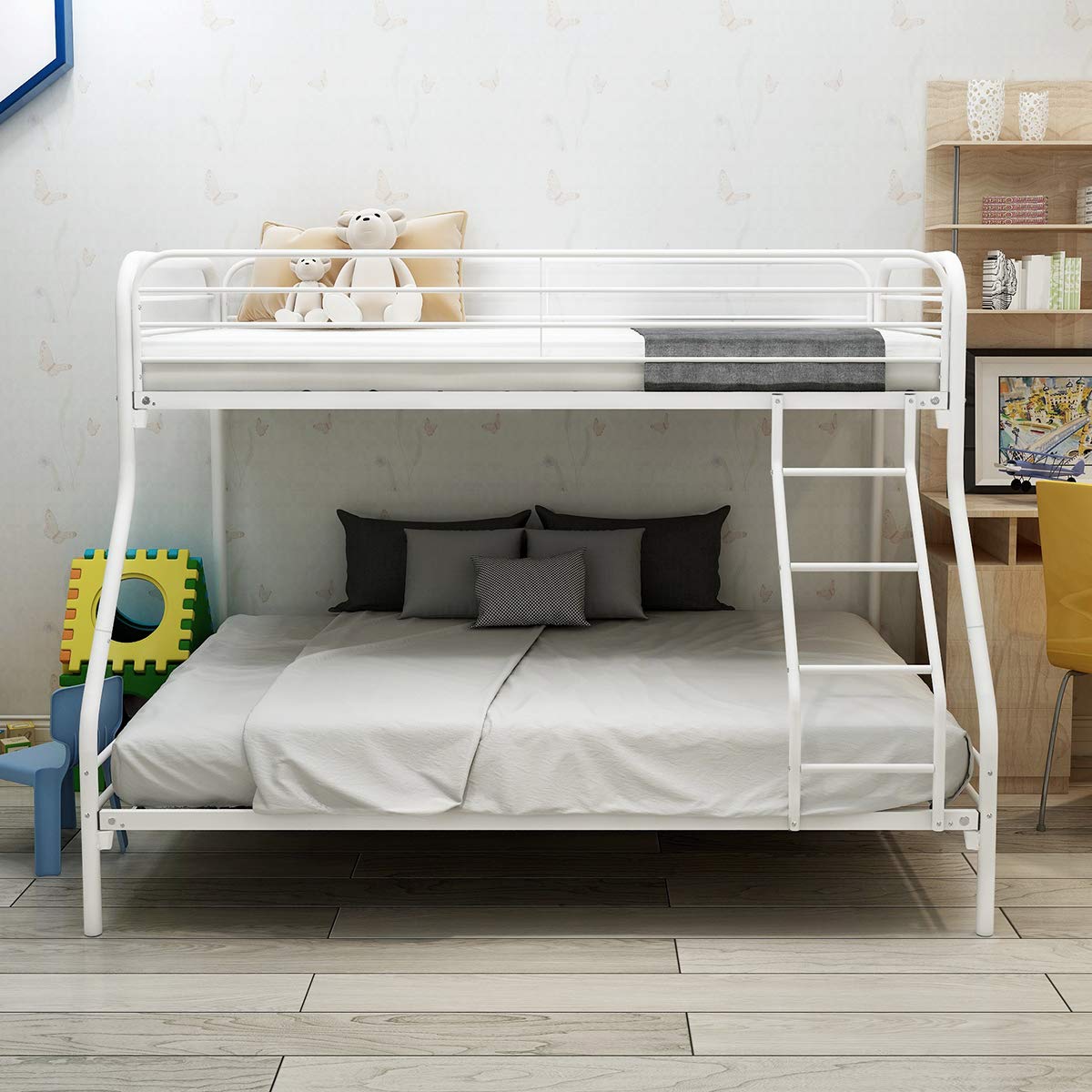 Metal Twin Over Full Bunk Bed for Kids - Sturdy Steel Bunk Bed Frame with Slats & Guardrails - Powder Coated for Durability - Perfect for Shared Kids' Rooms, Sleepovers & Space-Saving Solutions