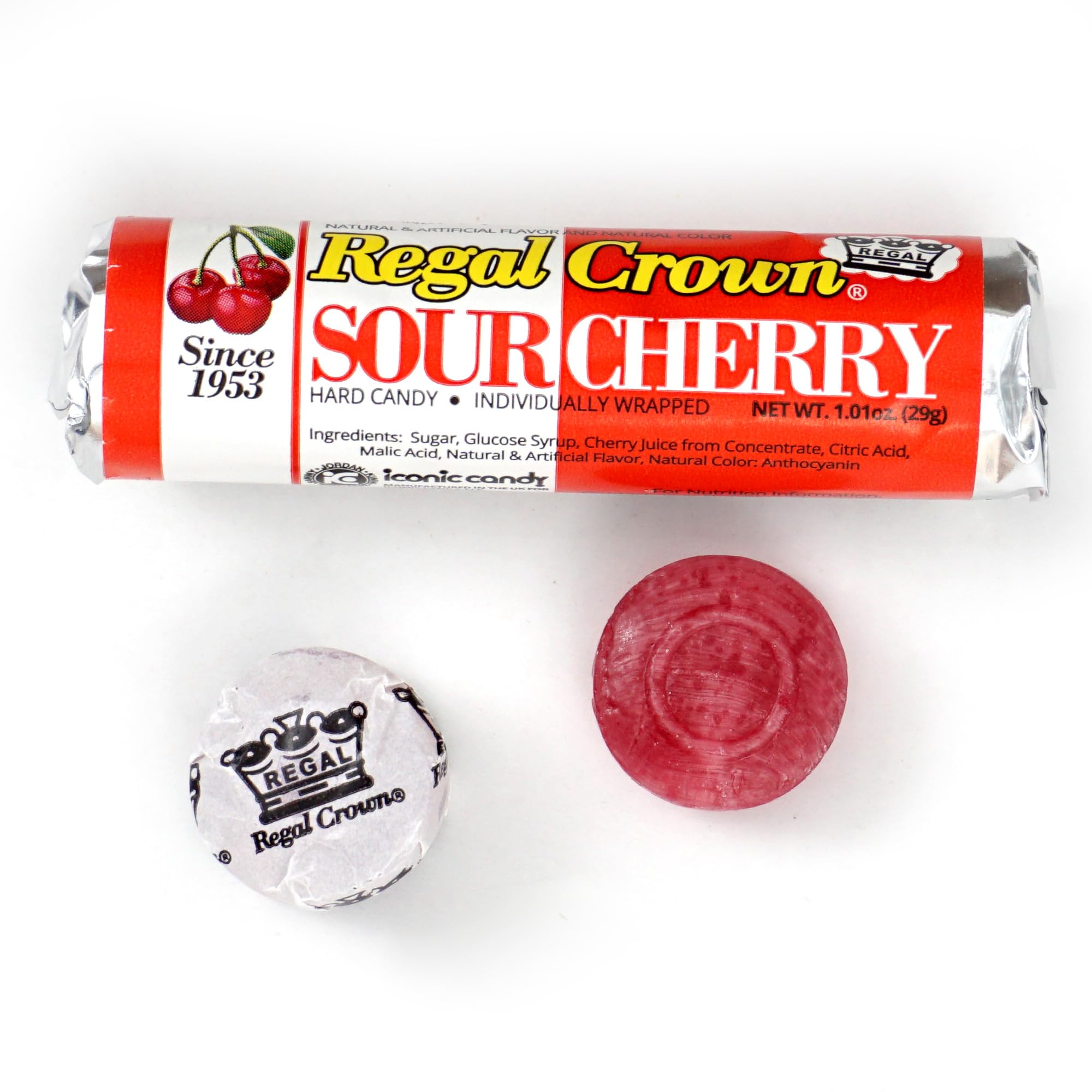Regal Crown Roll Sour Cherry Candy - 1.01oz (Pack of 5) - Tart & Tangy Hard Candies by The Hampton Candy Company - Perfect for Parties, Movie Nights & Office Snacks