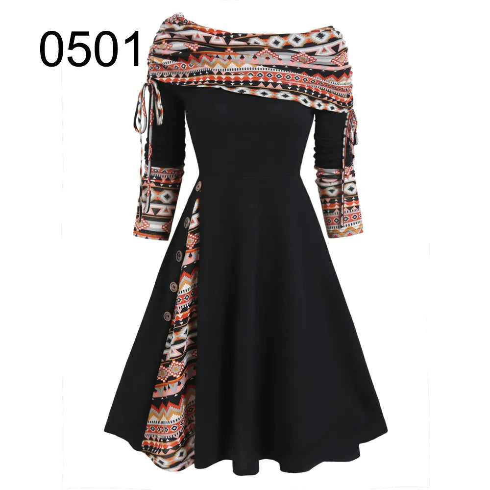 **Women's 2024 Striped Knit Convertible Dress - Off Shoulder, Long Sleeve, Cinched Waist & Flare Hem | Perfect for Date Night, Parties & Casual Outings**
