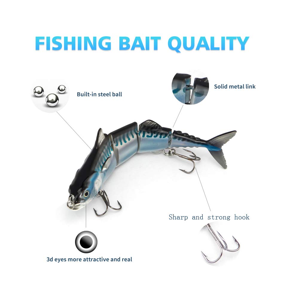 ODS Tuna Fishing Lure - 4 Segment Jointed Swimbait with Treble Hooks for Freshwater & Saltwater - Slow Sinking Bait for Bass, Walleye, and Saltwater Game Fish - Perfect for Deep Water Fishing and Trolling