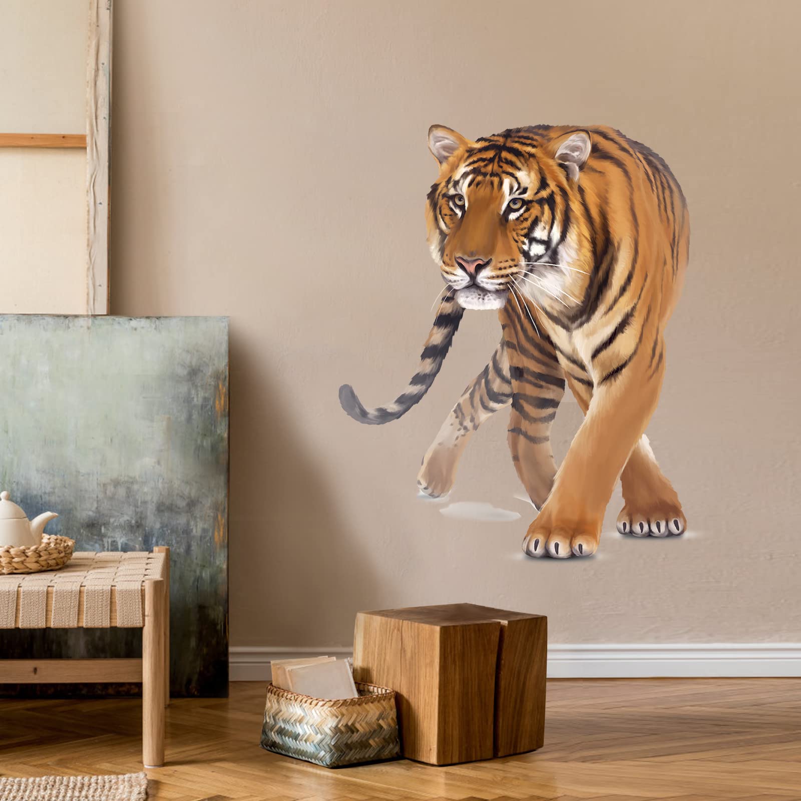Wondever Walking Tiger Wall Stickers - Jungle Animals Peel and Stick Wall Decals for Kids Room, Nursery, Playroom & Bedroom Decor - Perfect for Jungle Theme Parties & Wildlife Lovers