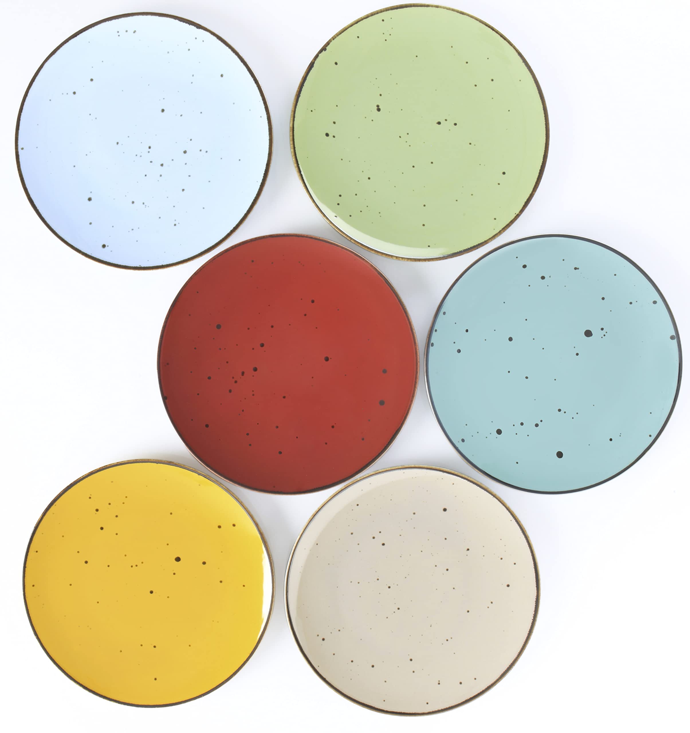 6-Piece 8.7 Inch Porcelain Dessert Plates Set - Microwave, Oven & Dishwasher Safe, Scratch Resistant - Perfect for Salads, Cakes, Appetizers & Side Dishes - Vibrant Color Assortment for Parties, Picnics & Everyday Dining