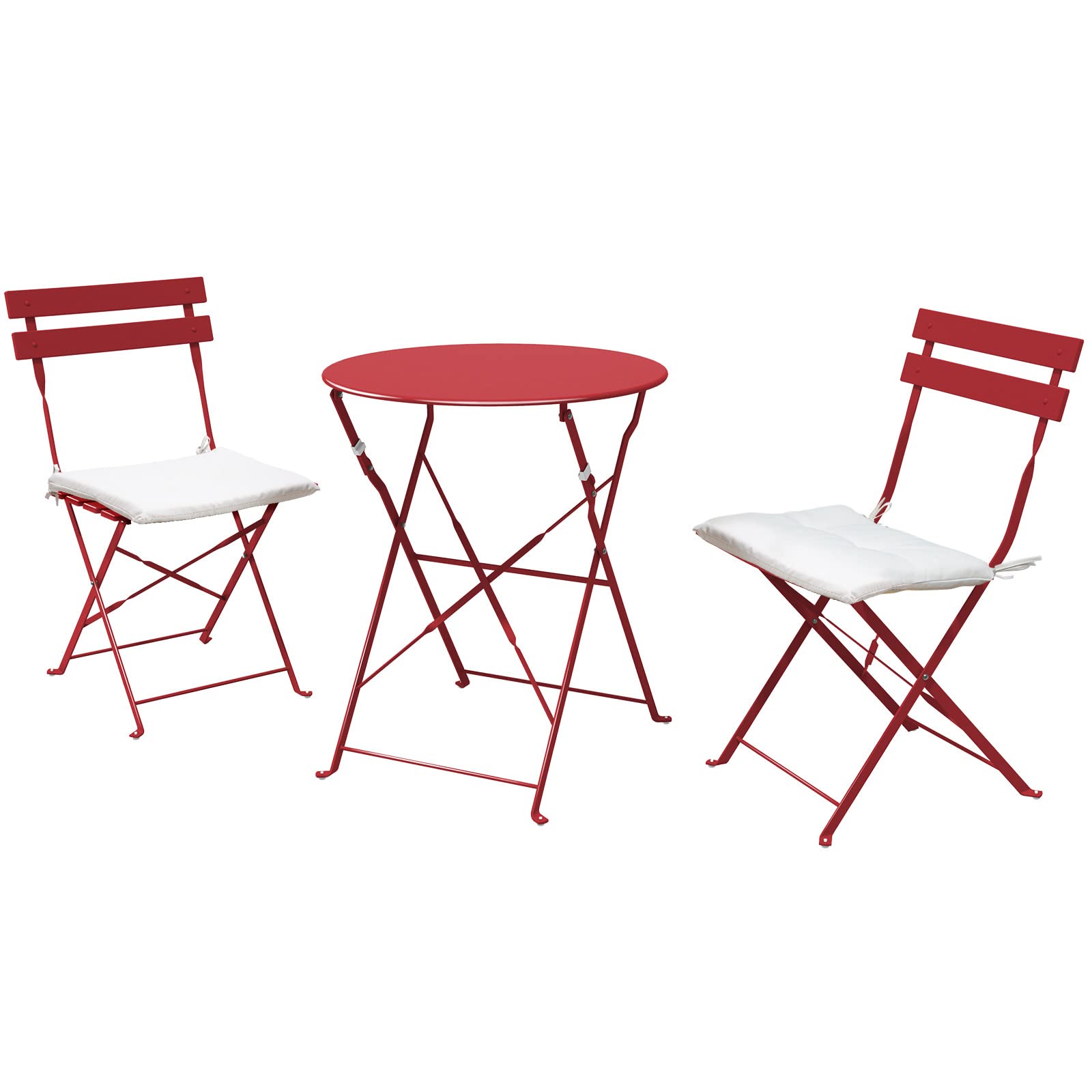 Premium 3-Piece Folding Bistro Set - Outdoor Patio Furniture with Cushions for Balcony, Garden & Small Spaces | Portable Design & Durable Frame (Red) - Perfect for Morning Coffee, Relaxing Evenings & Compact Outdoor Areas