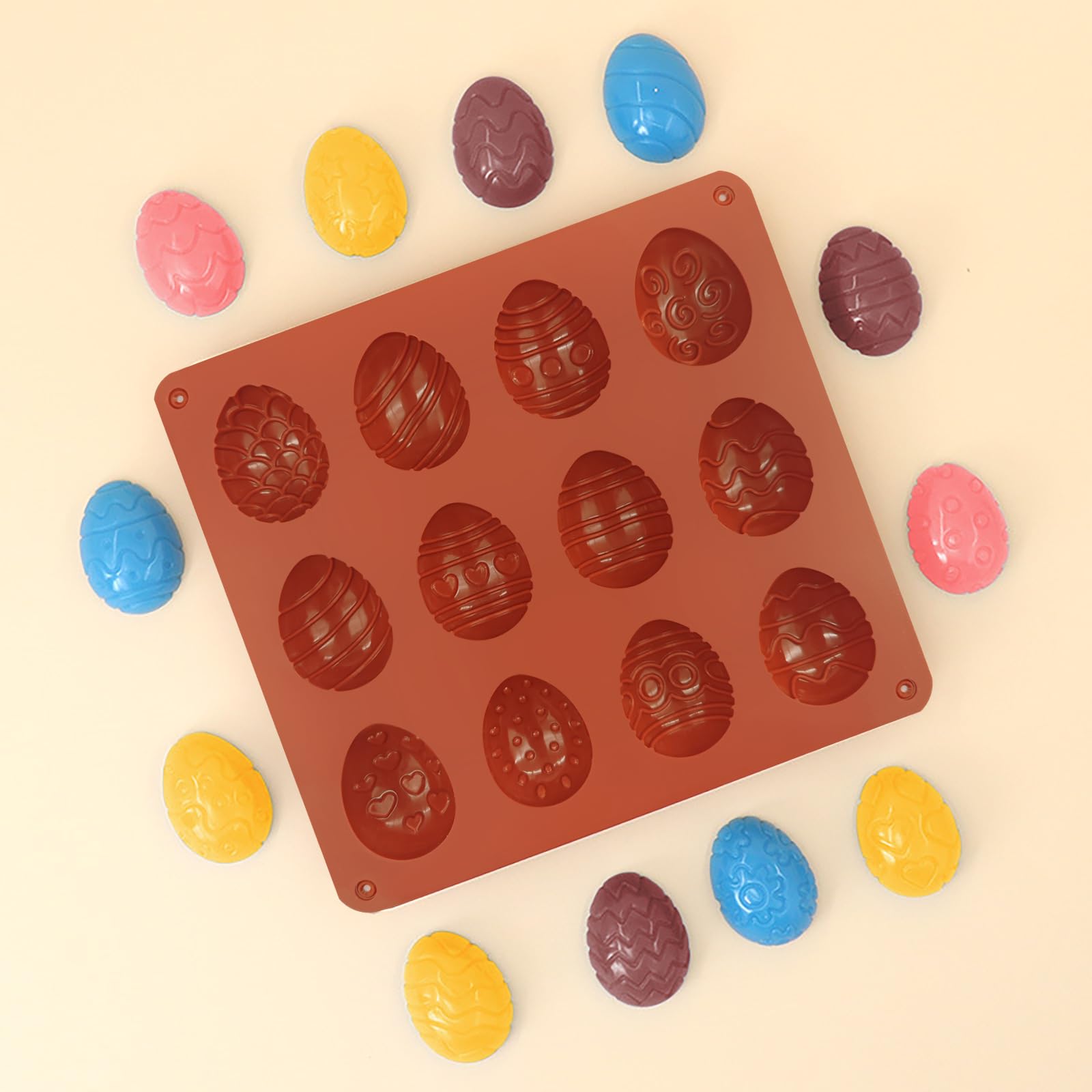Easter Egg Chocolate Molds Set of 3 - 12 Design Silicone Candy Molds for Easter Treats, Non-Stick for Chocolate, Ice Cubes, Resin & Epoxy - Perfect for DIY Candy Making, Party Favors & Holiday Baking