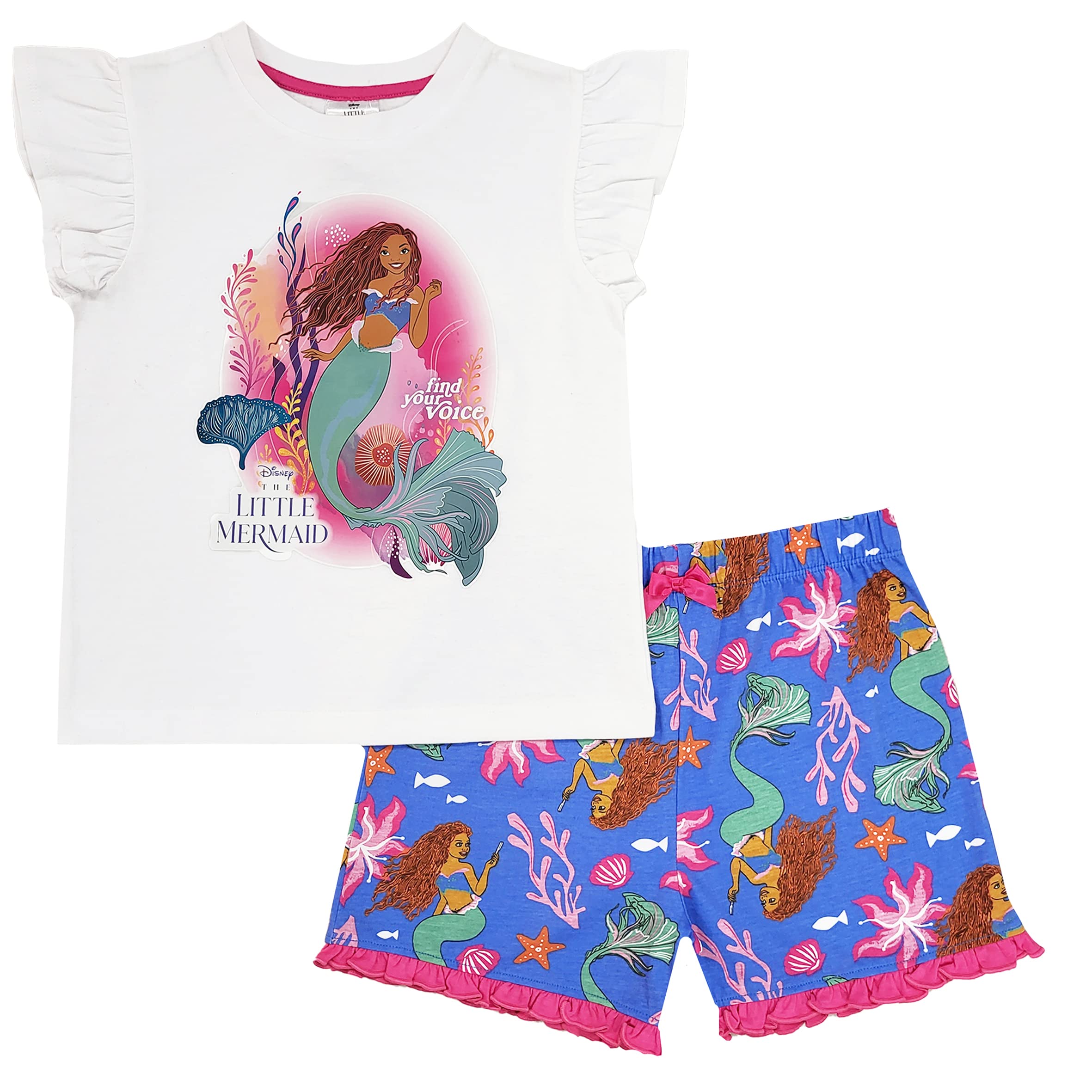 Disney Little Mermaid Girls' Short Pajama Set - Ariel Themed Nightwear for Kids | Perfect for Sleepovers, Birthday Gifts & Disney Themed Parties