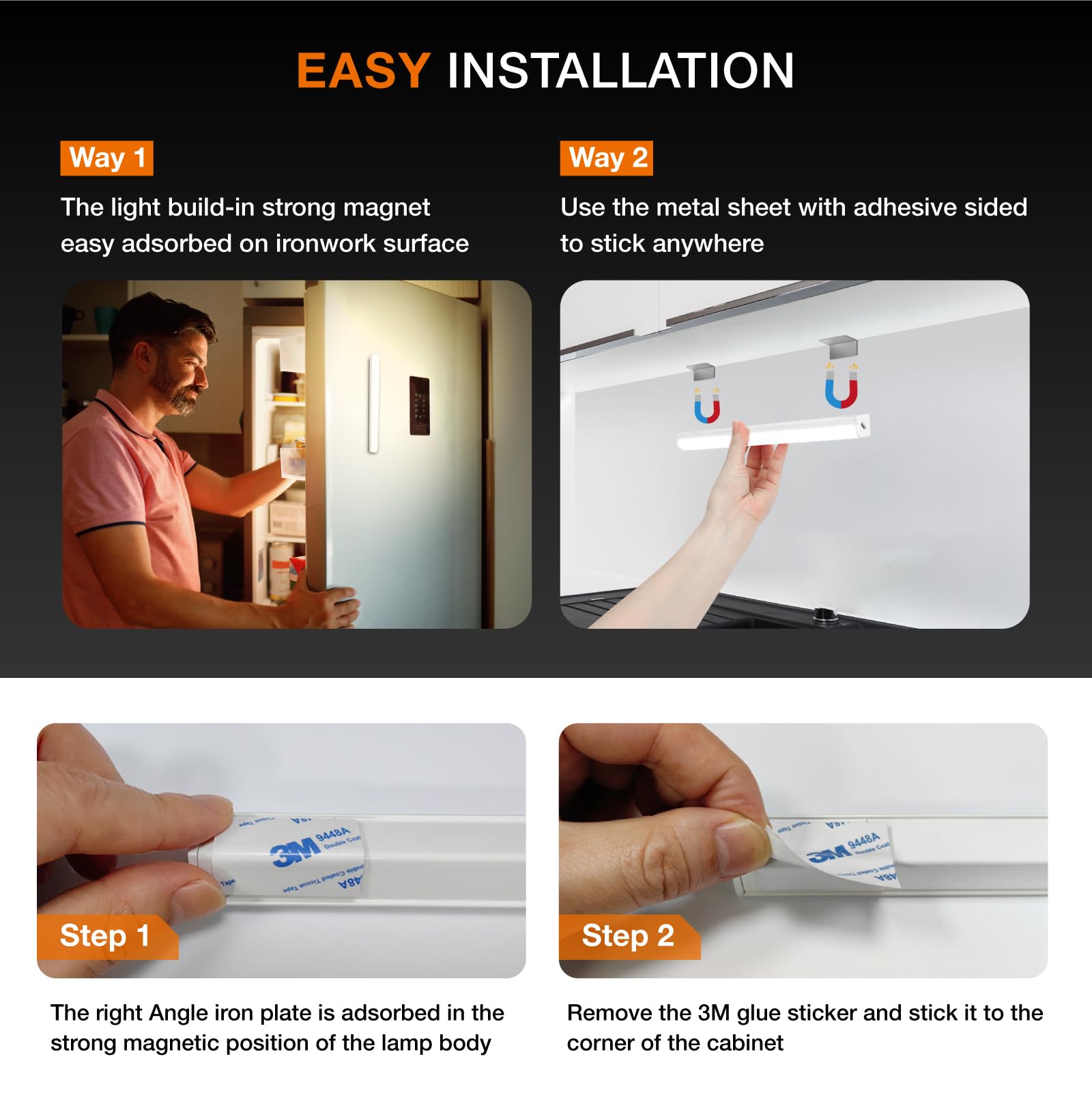2 Pack Magnetic Dimmable Under Cabinet Lights with Remote Control - USB Rechargeable Wireless LED Closet Lights for Kitchen, Ceiling & Counter Lighting (White, 20CM) - Perfect for Pantry, Garage, Workshop & Nighttime Navigation