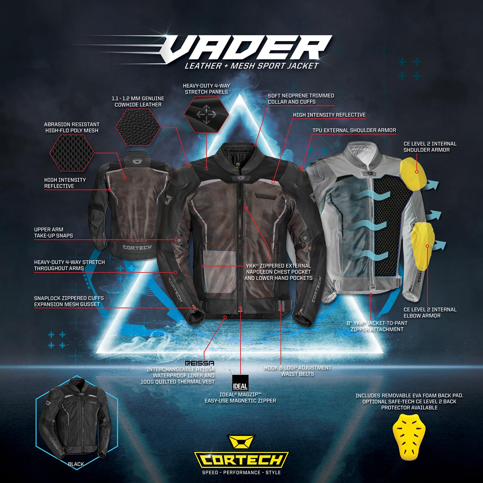 Cortech Vader Motorcycle Jacket for Men - Durable Leather Riding Jacket with Armor Protection - Ideal for Street Biking, Cruising & Motorcycle Adventures
