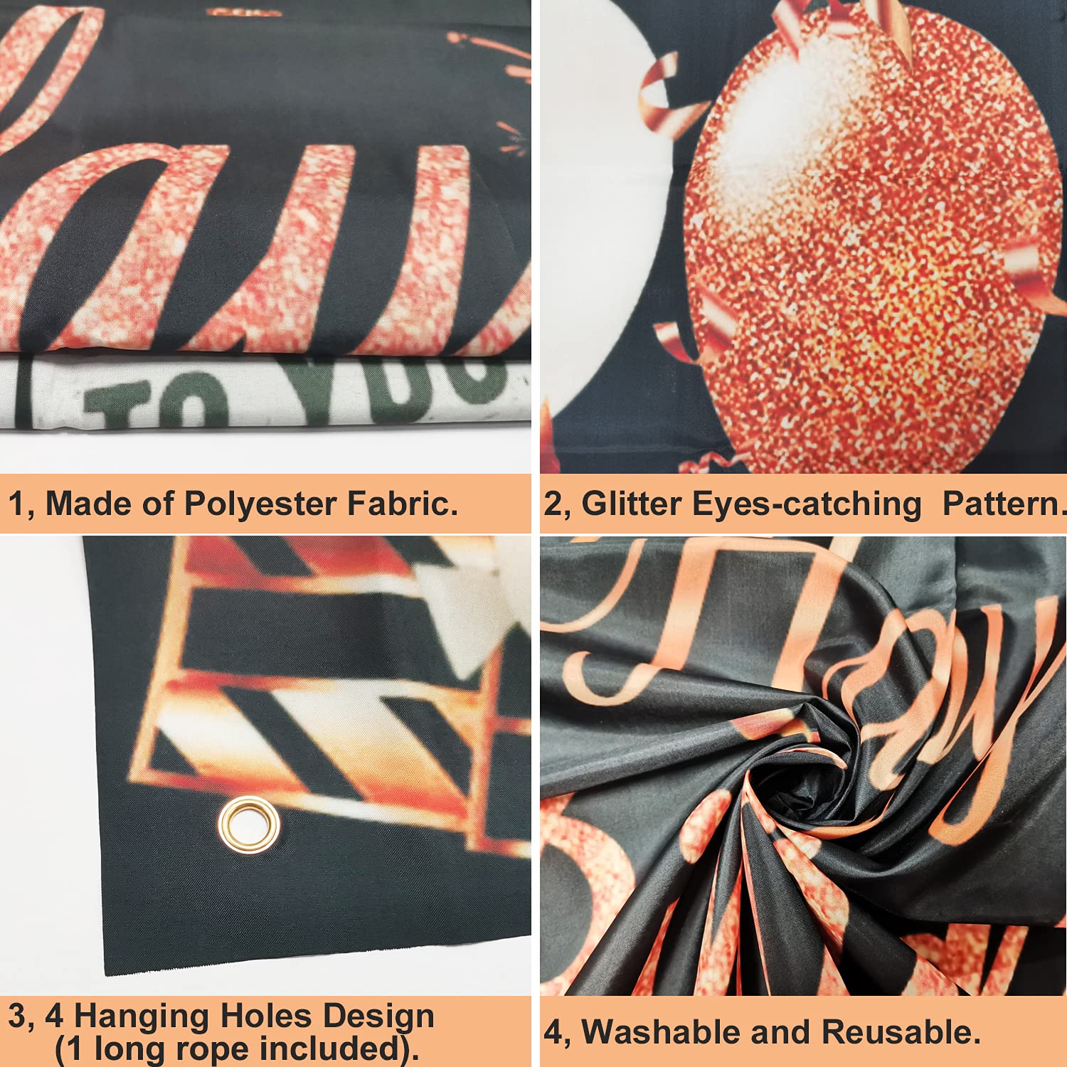 KOKAR Large Black & Rose Gold Happy Birthday Banner - Elegant Birthday Party Decorations for Girls & Women | Perfect for Birthday Backdrops, Wall Decor & Party Photo Booths