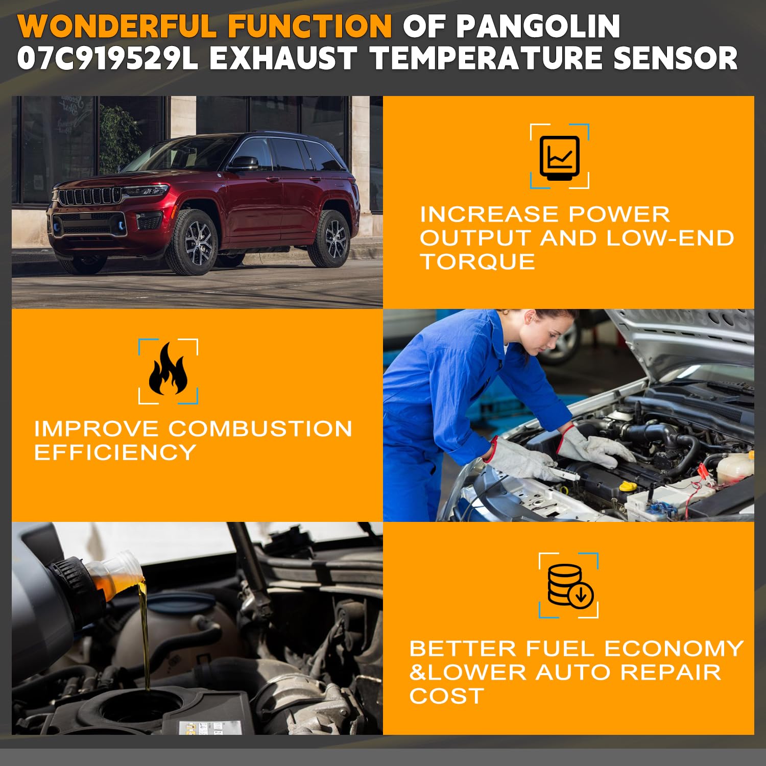 PANGOLIN 07C919529L Exhaust Temperature Sensor Compatible with Bentley Continental & Flying Spur (2004-2018) - Replaces OE 07C919529A/C/E/G/J/L | High-Performance Engine Protection for Luxury Car Maintenance & Performance Tuning