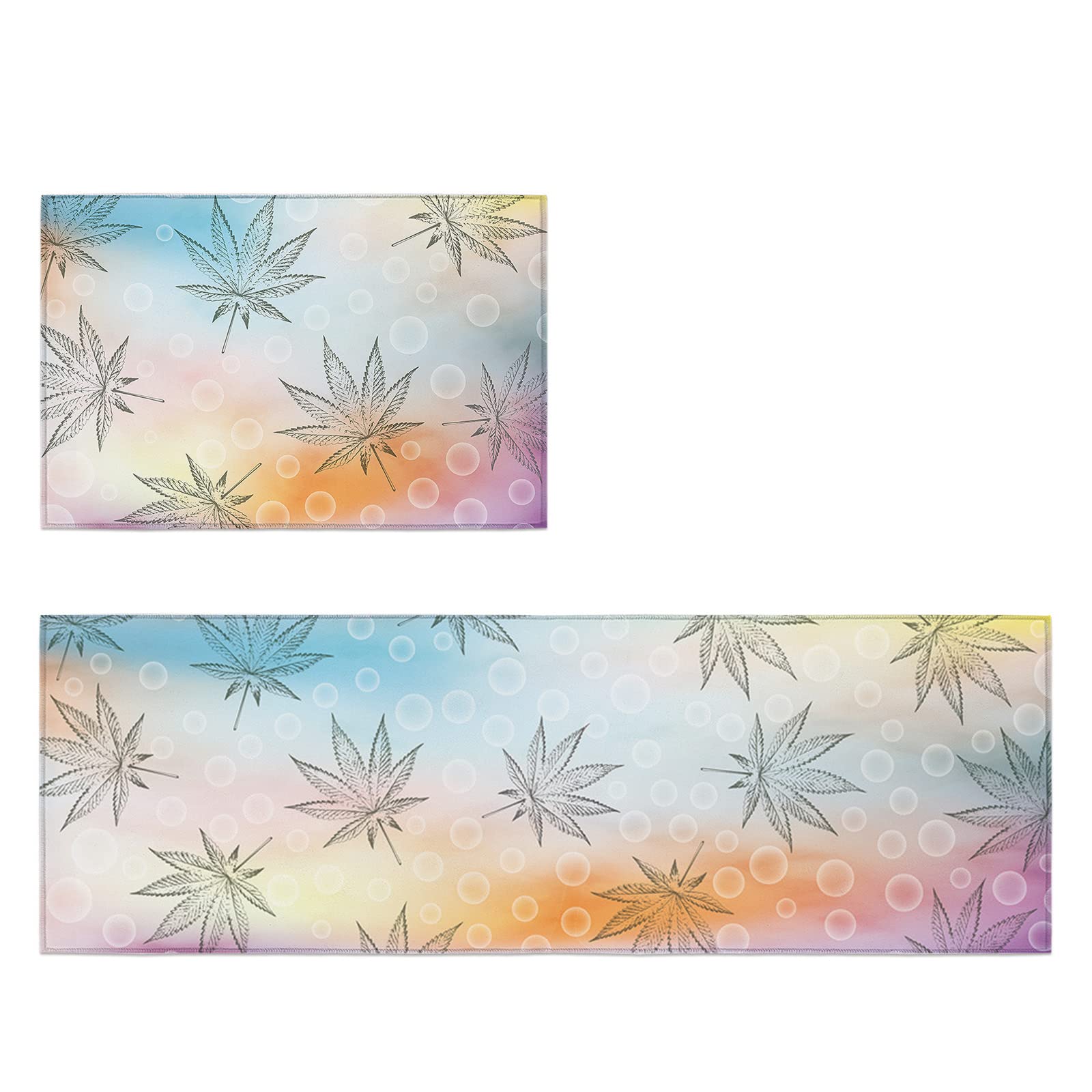 Premium Anti-Fatigue Kitchen Floor Mats - 2pc Set with Artistic Cannabis Leaf Design, Non-Slip Kitchen Rugs for Comfort & Safety | Perfect for Cooking, Baking & Standing Long Hours in Modern Kitchens