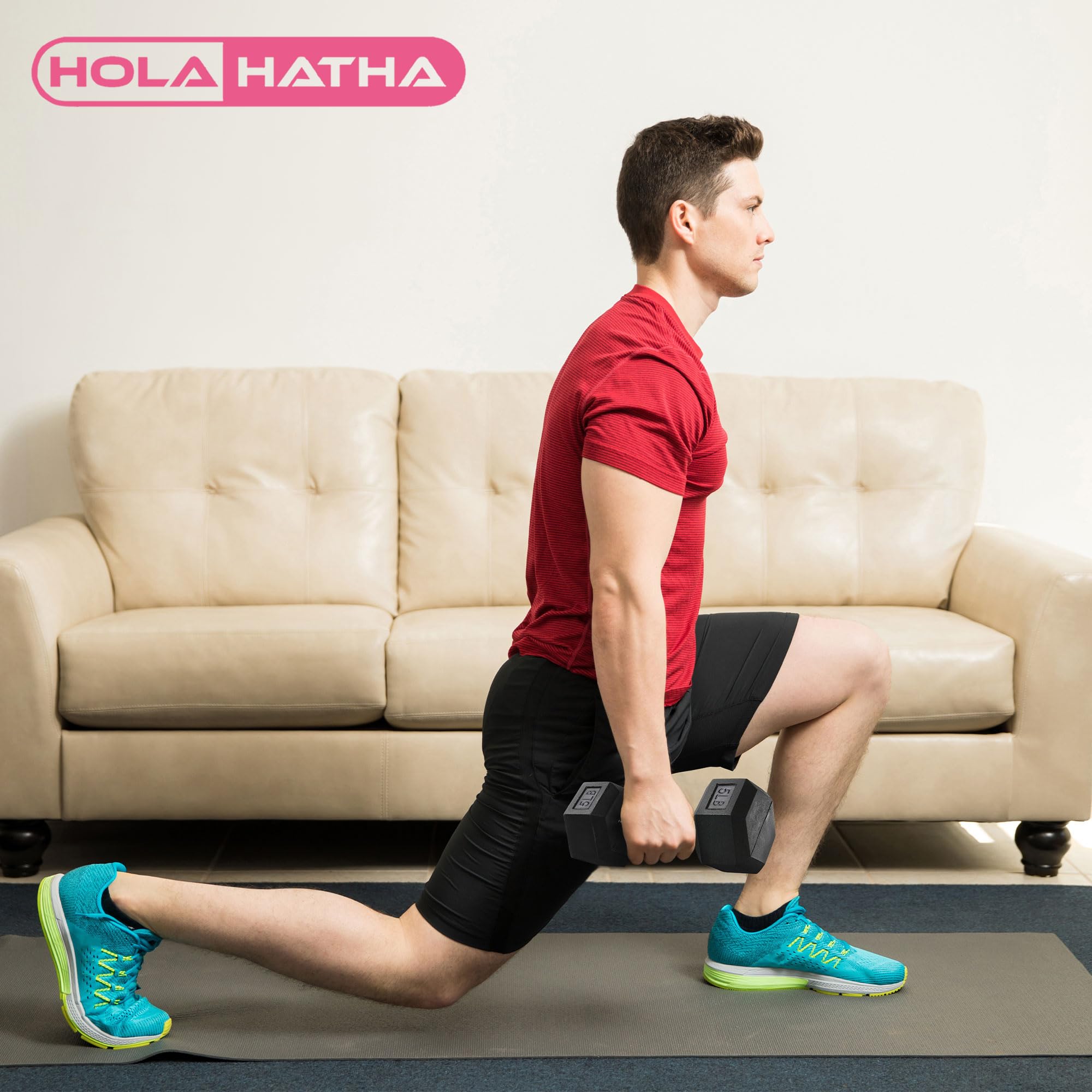 HolaHatha Hexagonal Dumbbell Set with Storage Rack - Free Weight Hand Weights for Home Gym, Strength Training & Fitness Workouts