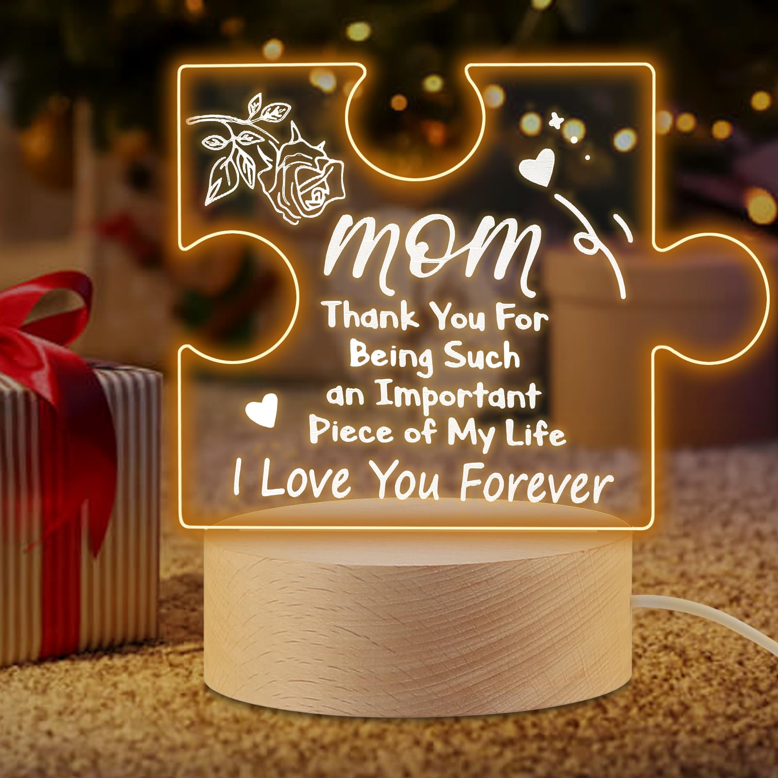 Personalized Acrylic Night Light for Mom - Custom Christmas & Birthday Gift from Daughter or Son | Heartwarming Home Decor for Bedroom, Nursery, or Living Room