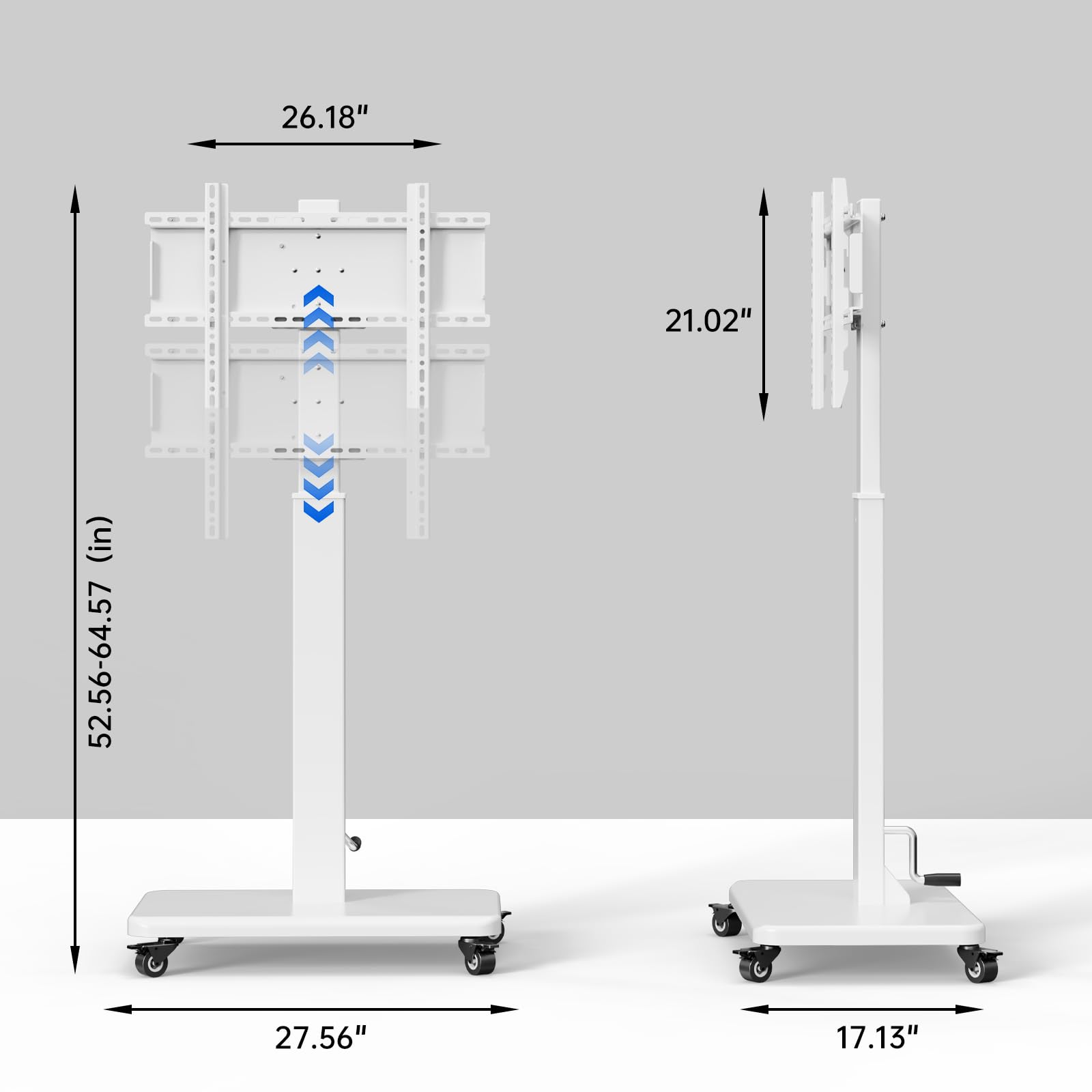Adjustable Mobile TV Cart with Wheels - Stepless Lift Rolling Stand for 42-75 Inch TVs, 90° Rotation (Portrait/Landscape), 110lbs Capacity, Max VESA 600x500mm - Perfect for Living Rooms, Bedrooms & Home Theaters (White)