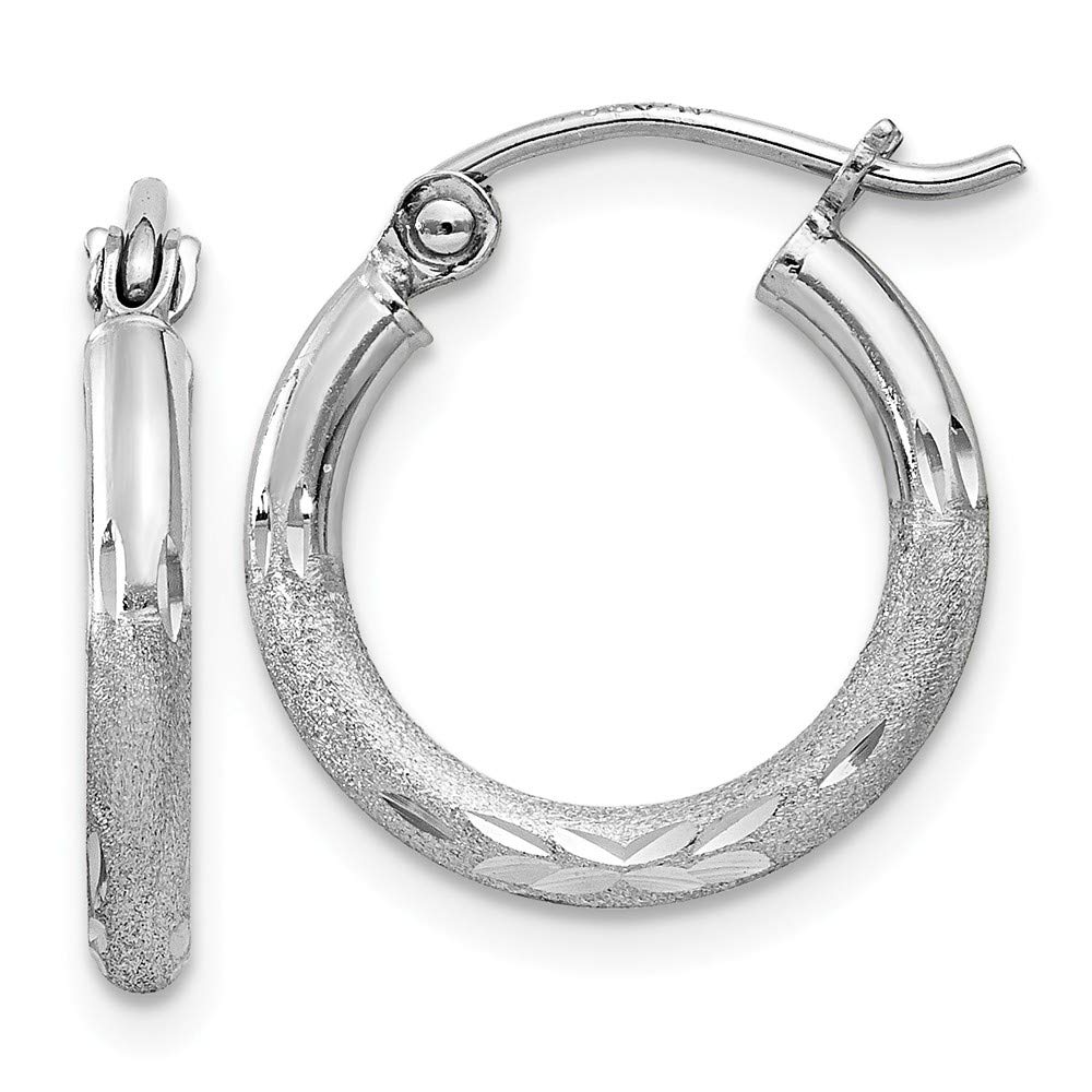 Sterling Silver Rhodium-Plated 2mm Hoop Earrings for Women - Satin & Diamond Cut Finish | Perfect for Everyday Wear, Parties & Gifts