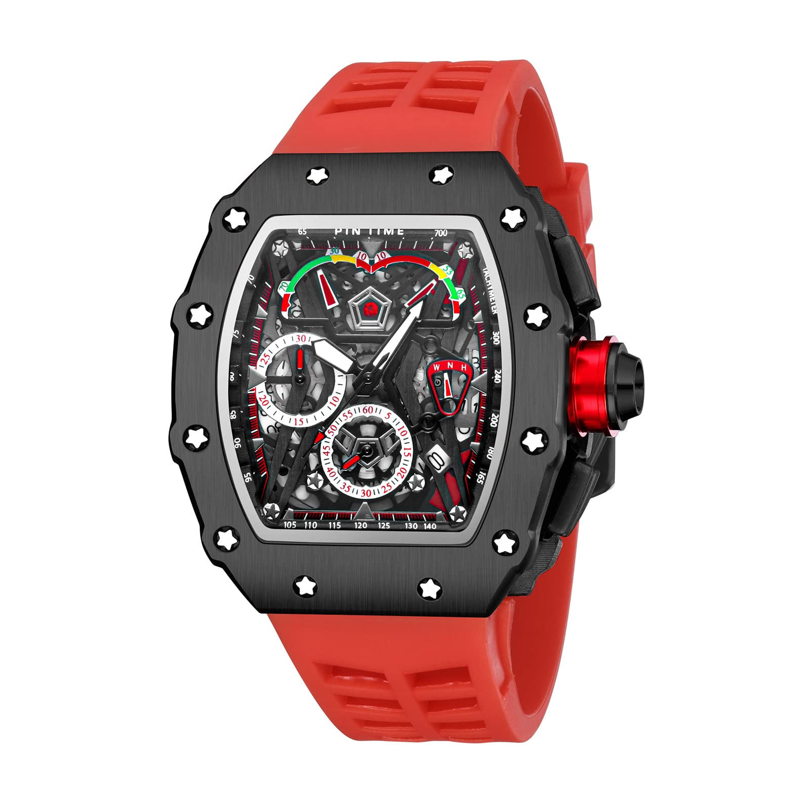 **Men's Punk Skeleton Tonneau Sport Watch - Elegant Analog Quartz Wristwatch with Date Display - Perfect for Casual, Business & Outdoor Activities**