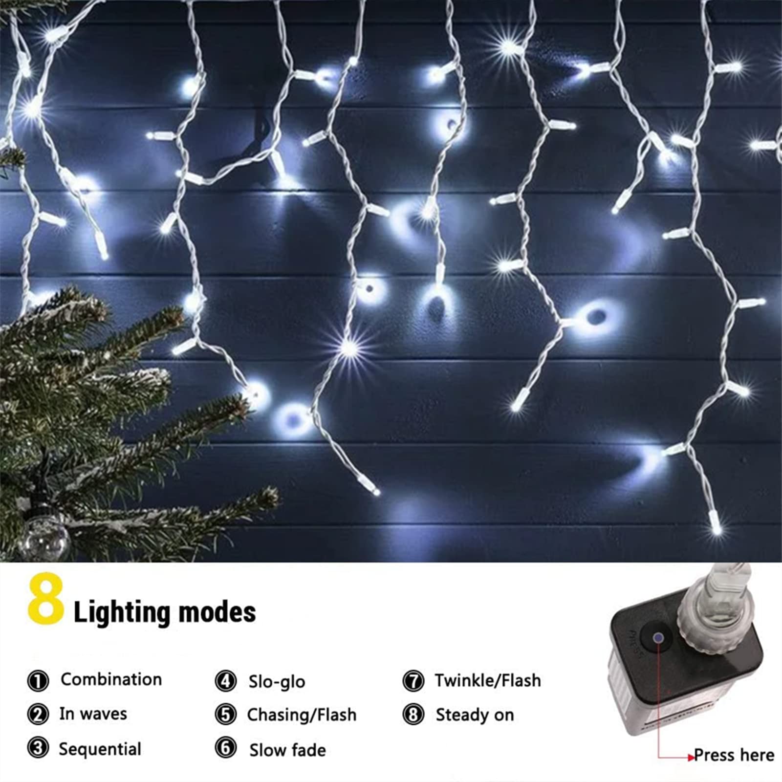 PhilzOps 480 LED 19M Outdoor Waterfall Christmas Lights - Waterproof Cool White with 8 Lighting Modes - Perfect for Indoor/Outdoor Holiday Decor, Garden, Party & Window Display (White Cable)