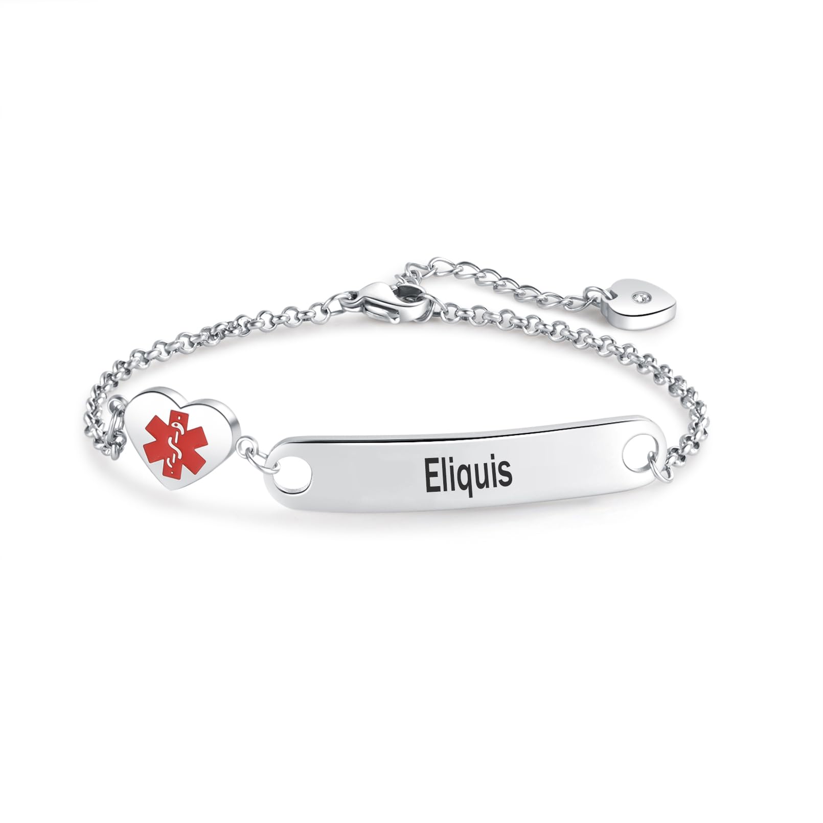 Heart Medical Alert ID Bracelet for Women - Stainless Steel Adjustable Emergency Health Bracelet with Engraved Info - Perfect for Seniors, Allergies & Medical Conditions (Ideal for Daily Wear & Travel Safety)