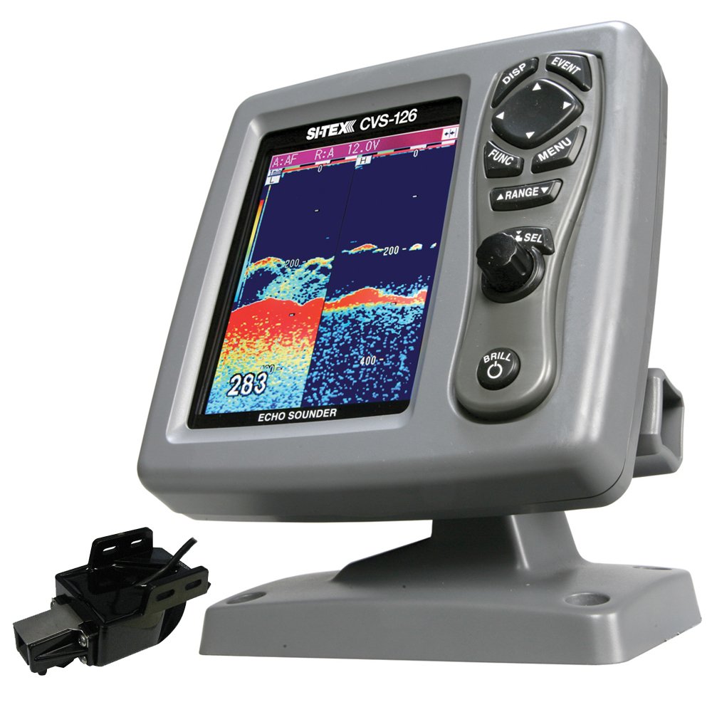 SI-TEX CVS-126 Dual Frequency Color Fish Finder with Transom Mount Triducer (250/50/200ST-CX) - Professional Marine Depth Sounder for Boating, Fishing & Navigation