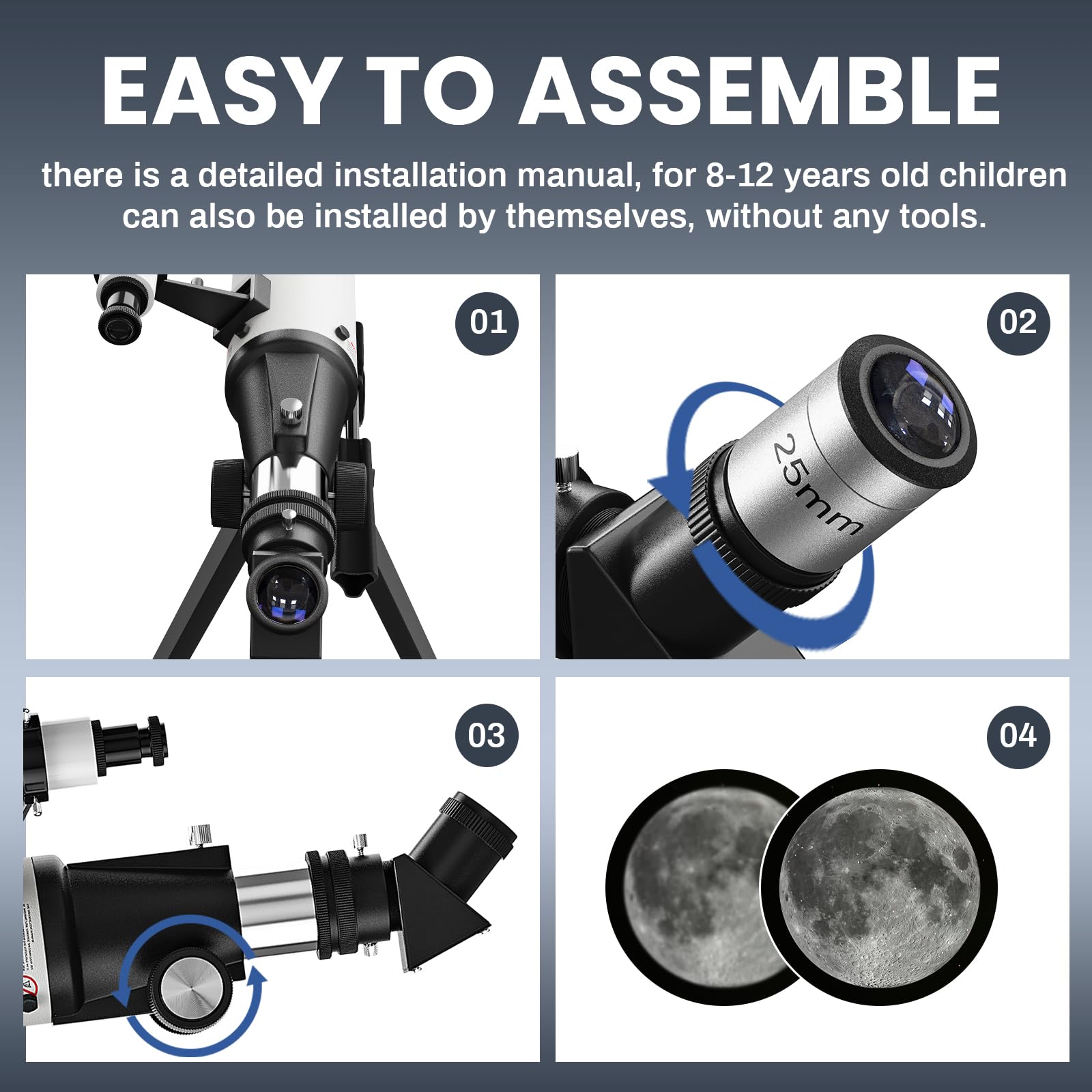 70mm Aperture Refractor Telescope for Astronomy Beginners - 20X-150X Magnification, 500mm Portable Travel Telescope with Carry Bag | Perfect for Stargazing, Moon Observation & Outdoor Adventures | Great Gift for Astronomy Enthusiasts (White)