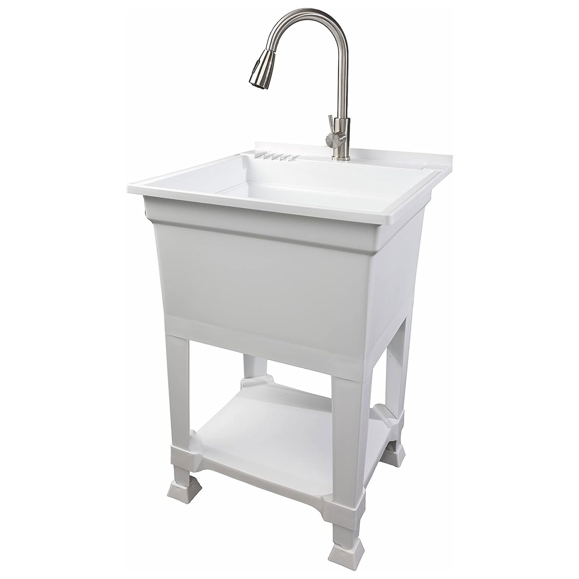 Heavy Duty 24x24 Inch Plastic Utility Sink - Freestanding Compact Laundry Tub for Workshop, Garage & Greenhouse - USA-Made White Utility Basin Perfect for Pet Washing Station, Outdoor Cleaning & DIY Projects