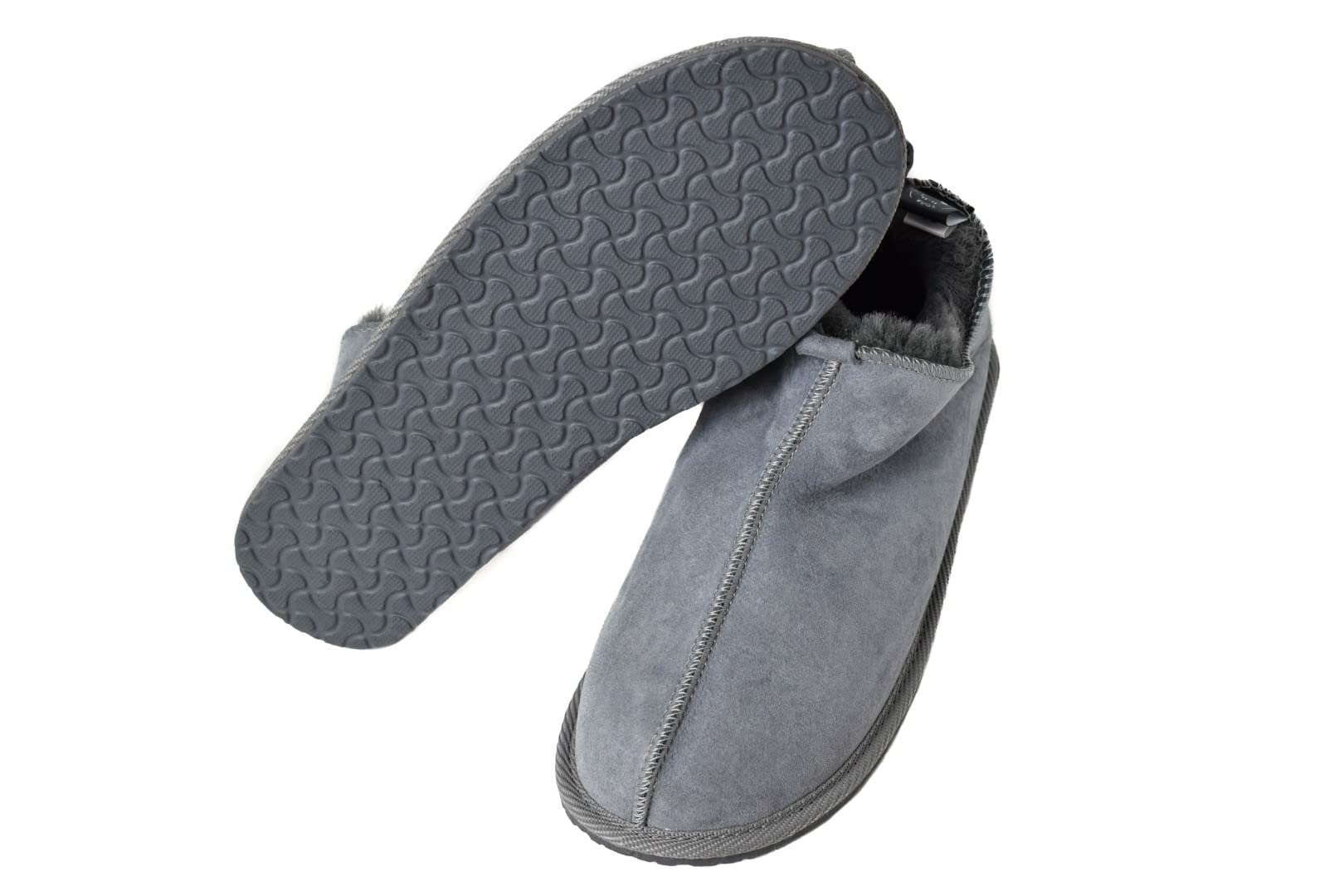 Premium Unisex Sheepskin Slippers for Men & Women - Hard Sole Winter House Shoes - Genuine Wool Indoor/Outdoor Slippers - Warm Handmade Grey Footwear for Home, Office & Travel Comfort