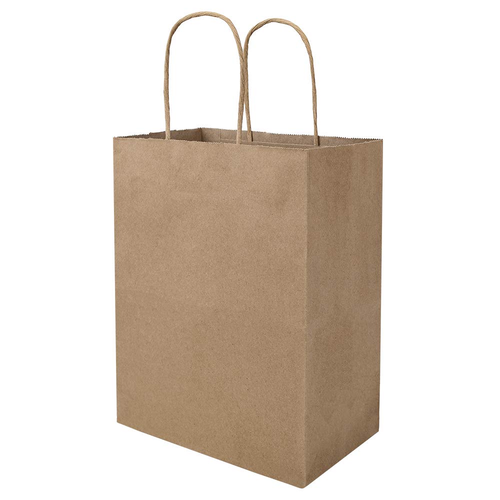 50 Pack 8x4.75x10 Inch Brown Kraft Paper Bags with Handles - Bulk Natural Gift Bags for Grocery Shopping, Retail, Birthday Parties, Weddings & Craft Projects | Eco-Friendly & Durable (50Pcs)