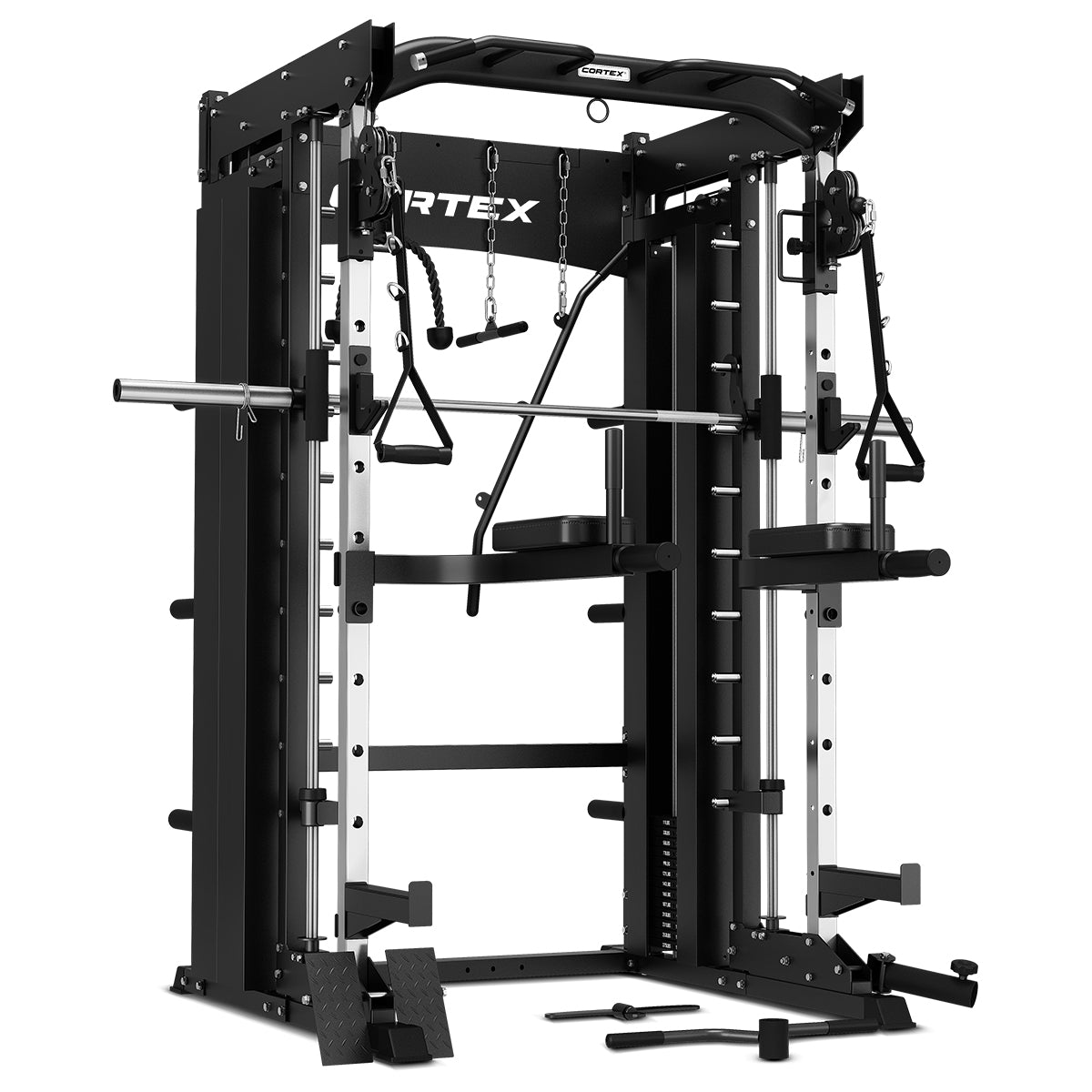 CORTEX SM 26 6-in-1 Power Rack with Dual Stack Smith Machine, Cable System & Jammer Arms - Includes 2x 30kg Weights, BN 9 Bench & Olympic Bumper Weight Plates with Barbell - Perfect for Home Gym Strength Training & CrossFit Workouts