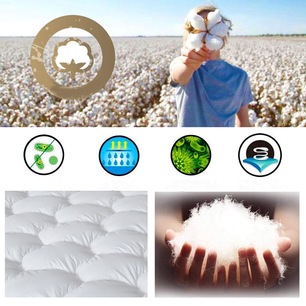 Breathable Cooling Mattress Topper Queen Size - Quilted Fitted Pillow Top Cover with 5D & 7D Spiral Fiber Filling - White Mattress Protector for Comfort & Temperature Regulation - Perfect for Hot Sleepers & Allergy Relief