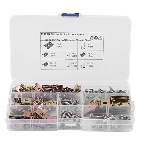 Qiilu Stainless Steel U-Clips - Rustproof U-Clip Nuts Assortment with Screws for Automotive Interior Trim Fasteners | Car Door Panel, Dashboard & Seat Repair Accessories