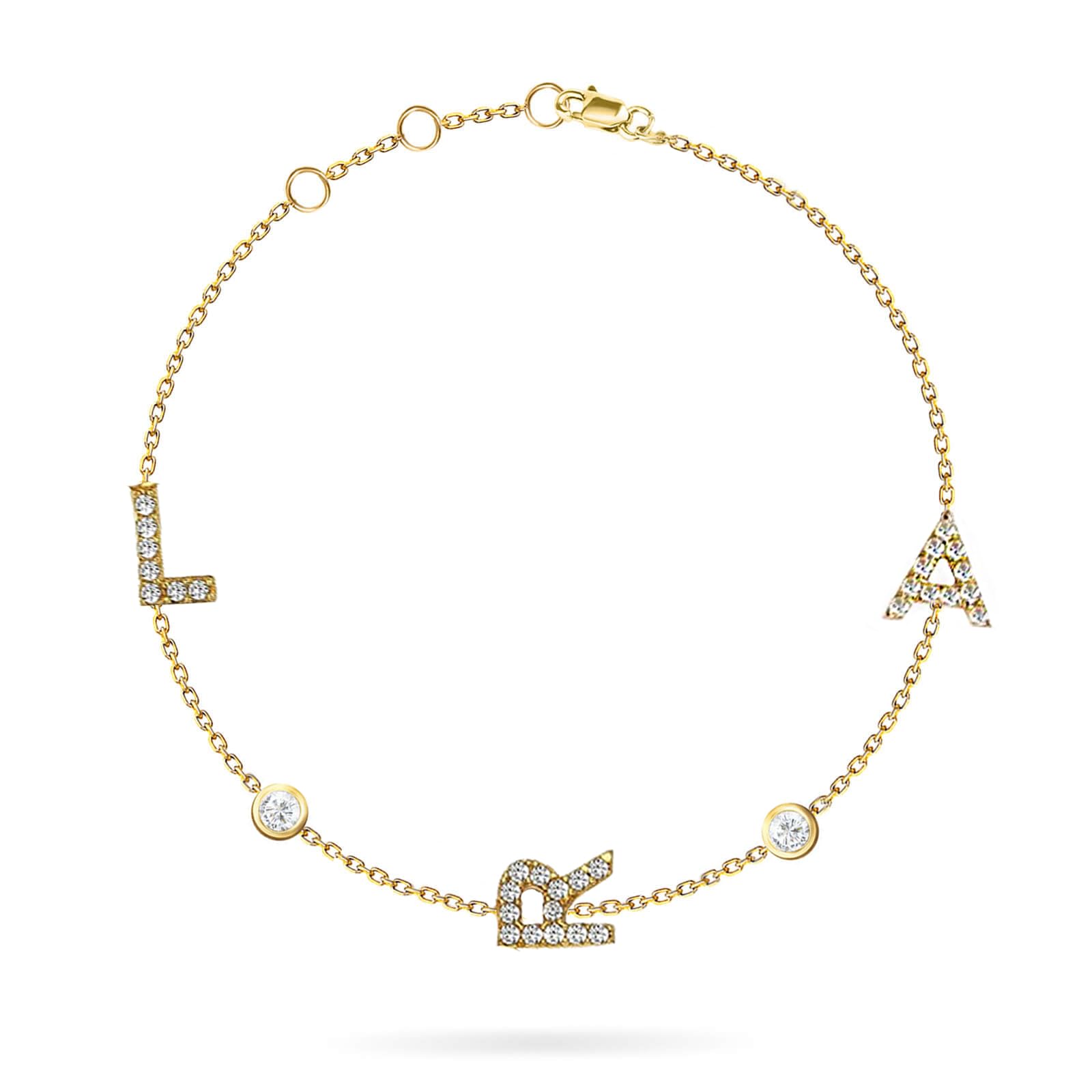 14k Gold Personalized Sideways Initial Letter Bracelet with Solitaire Diamond - Custom Name Jewelry for Women - Perfect Gift for Birthday, Wedding, Christmas, Engagement & Anniversary - Everyday Wear & Special Occasions