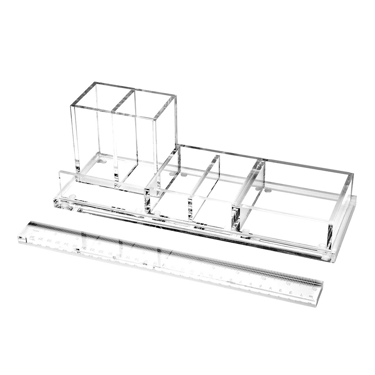Clear Acrylic Desk Organizer Set - 4-Piece Office & Home Desktop Organizer Kit with Bonus Acrylic Ruler | Perfect for Office Supplies, School Stationery, and Home Office Organization
