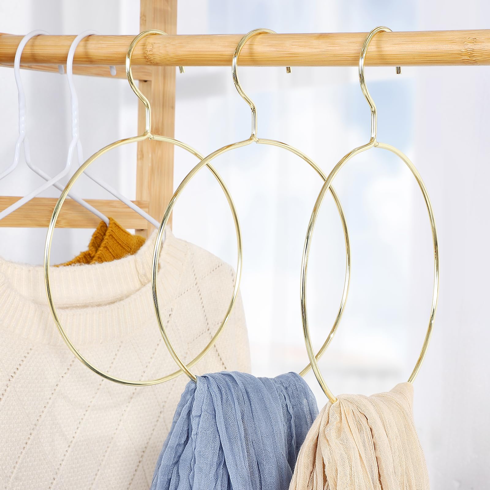TOPBATHY 5-Pack Metal Scarf Hangers for Closet - Space Saving Scarf Organizer with Rings for Shawls, Pashminas, Neckties & Accessories - Perfect for Closet Organization & Wardrobe Storage