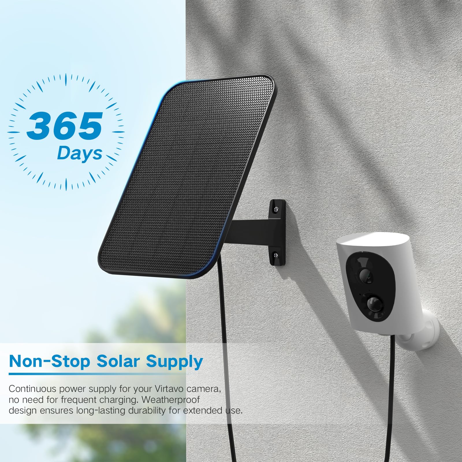 Virtavo Solar Panel for Wireless Outdoor Security Camera - Compatible with Rechargeable Battery Powered Surveillance Cameras - Continuous Solar Charging - Perfect for Home Security, Backyard Monitoring & Weatherproof Outdoor Use
