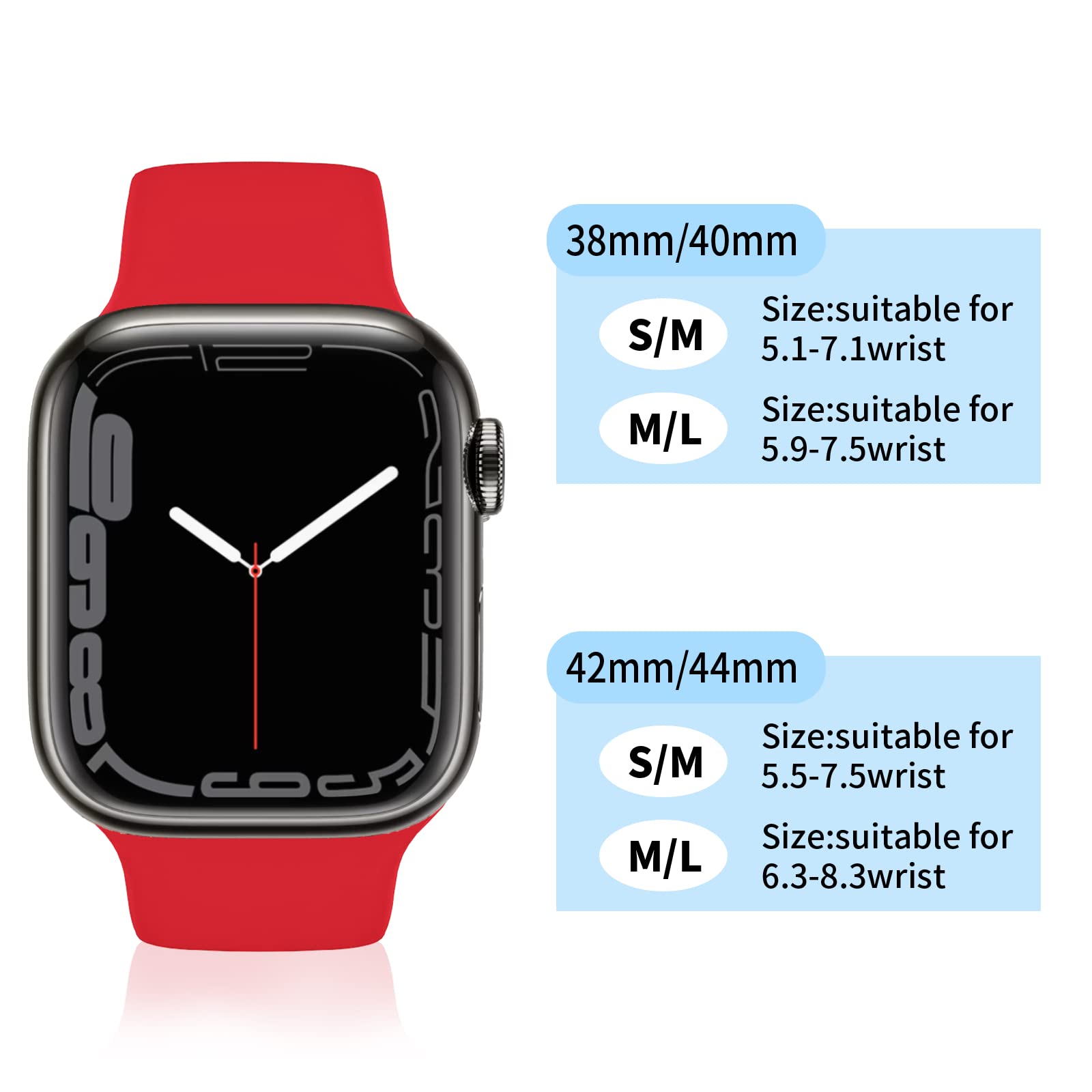 JXGM Red Apple Watch Band Compatible with 38mm/40mm/41mm/42mm/44mm/45mm - Soft Silicone Replacement Strap for iWatch Series SE/7/6/5/4/3/2/1 - Unisex Sport Accessory for Women & Men (Bright Red, M/L Size) | Perfect for Gym, Running & Everyday Wear
