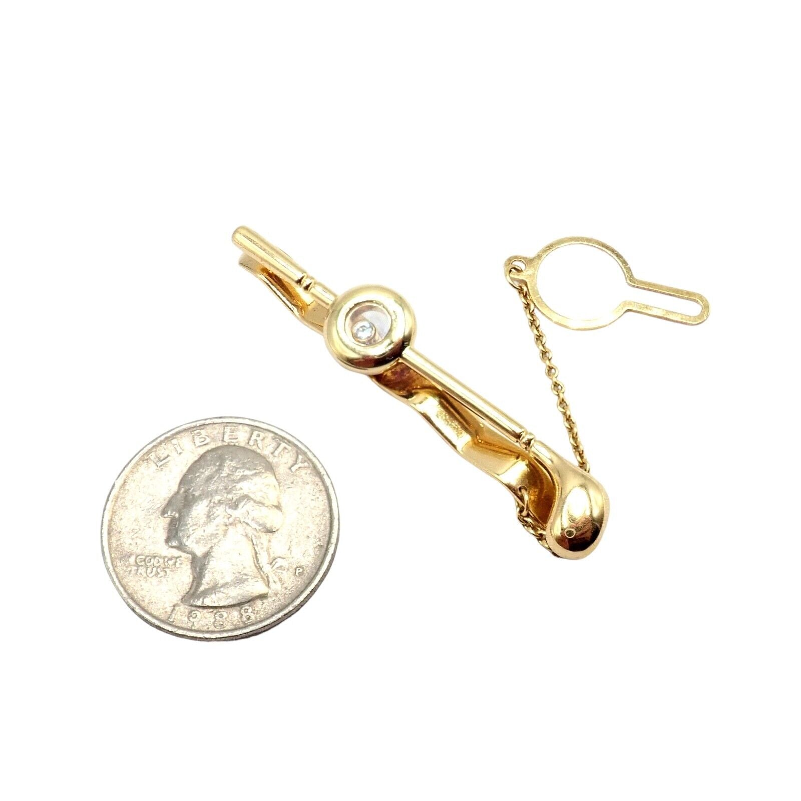 Authentic Chopard 18k Yellow Gold Happy Diamond Golf Club Tie Clip - Elegant Accessory for Business Meetings & Formal Events