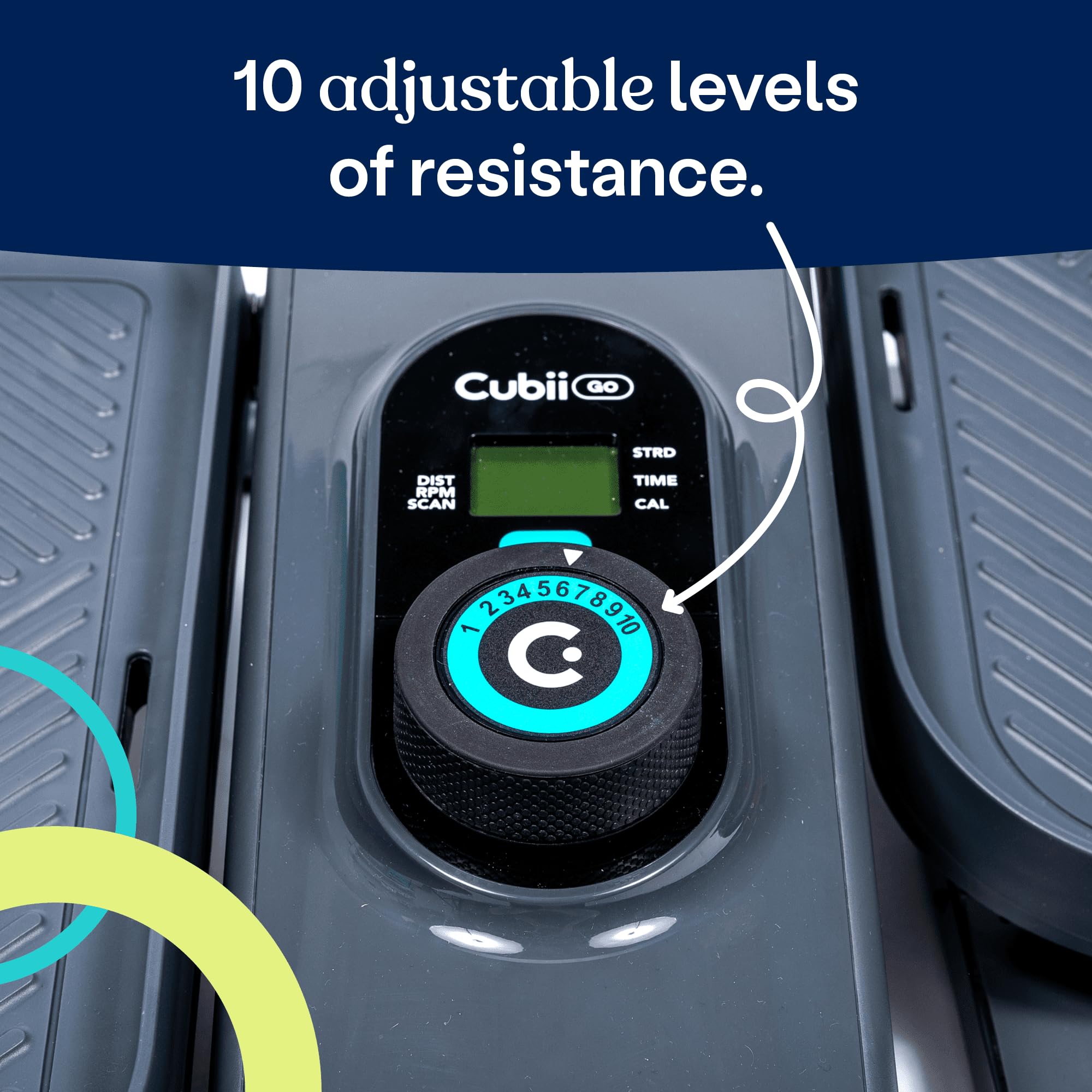 Cubii GO Aqua - Compact Under Desk Elliptical Machine with LCD Monitor, Adjustable Resistance, Portable Design with Wheels & Handle - Perfect for Home Office, Small Spaces & Low-Impact Workouts