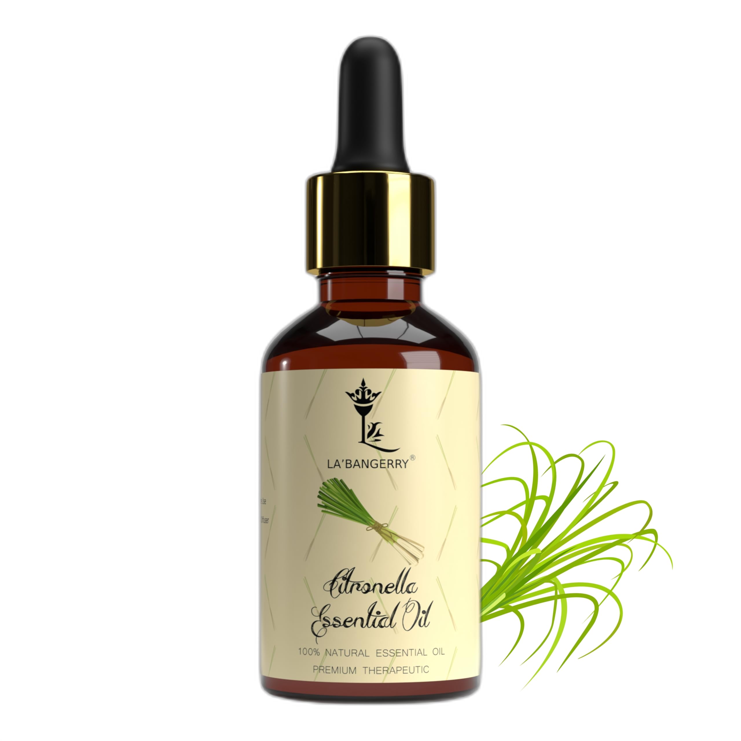 LA'BANGERRY 100% Pure Natural Citronella Essential Oil for Aromatherapy, Mosquito Repellent & Skin Care | Therapeutic Grade with Glass Dropper | Perfect for Diffusers, Humidifiers, Massage & DIY Soap/Candle Making | Chemical-Free, No Synthetic Additives | 30ml | Ideal for Outdoor, Home & Spa Use