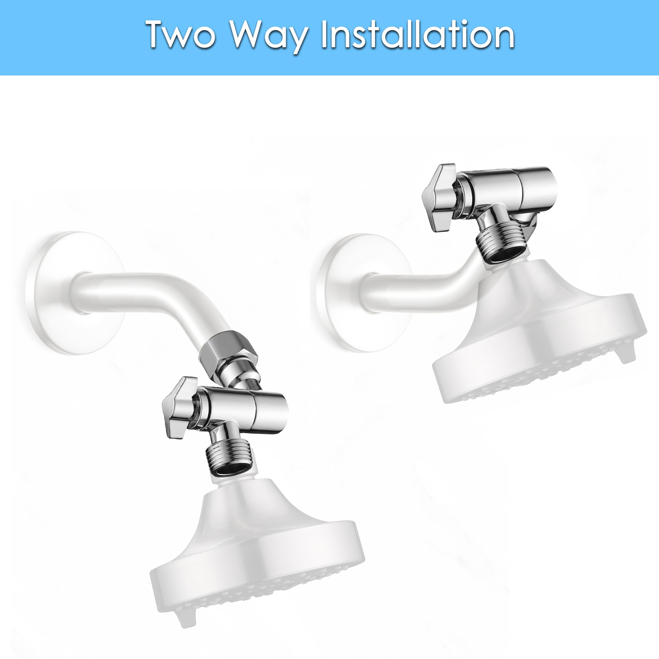 Senhozi Adjustable Shower Head Extension Adapter - Chrome Finish Shower Arm Elbow for Fixed & Rain Shower Heads - SE002CP - Perfect for Bathroom Renovation & Spa-Like Shower Experience