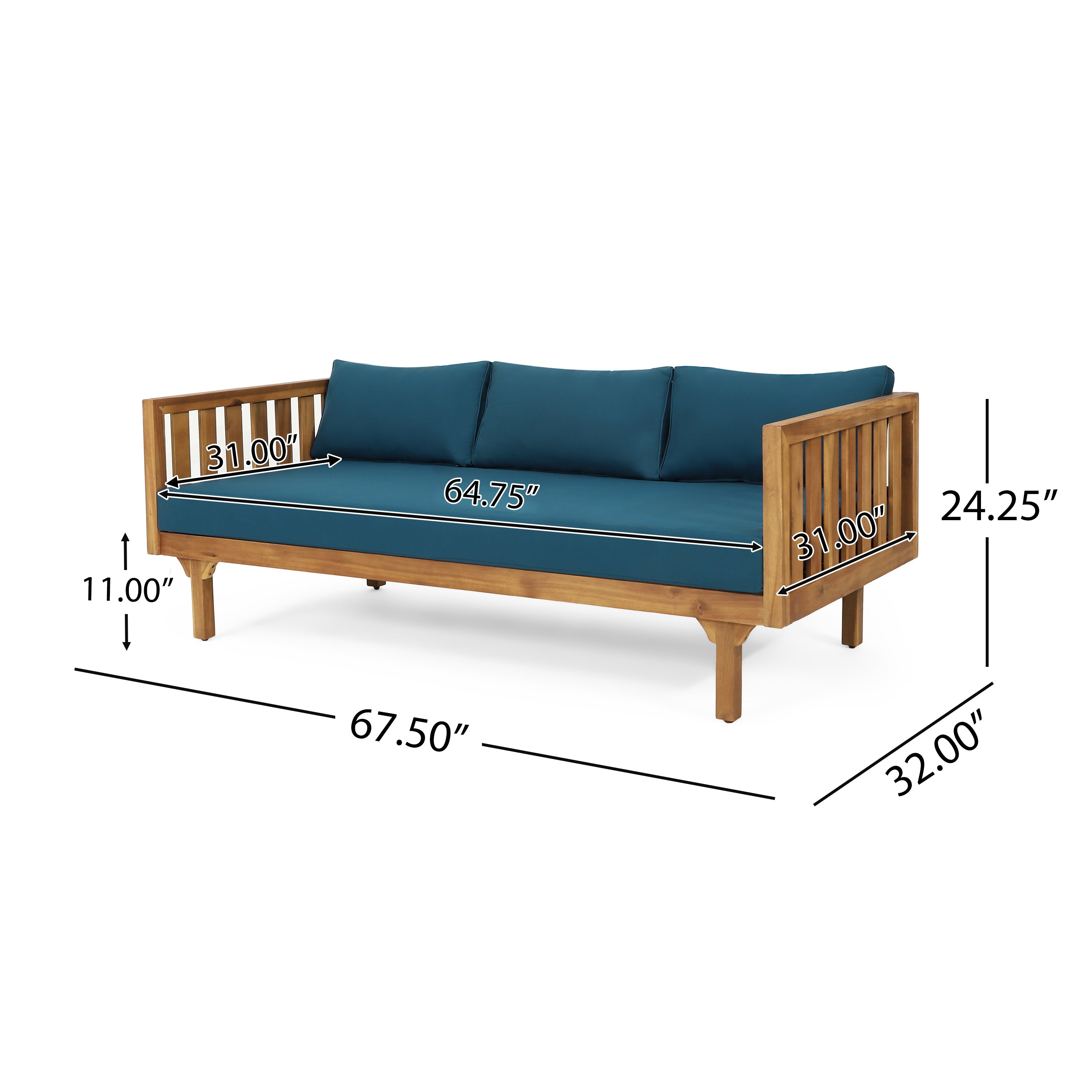 CLAREMONT 3-Seater Daybed - Modern Sofa Bed for Living Room, Guest Room & Patio - Comfortable Lounge Furniture for Small Spaces