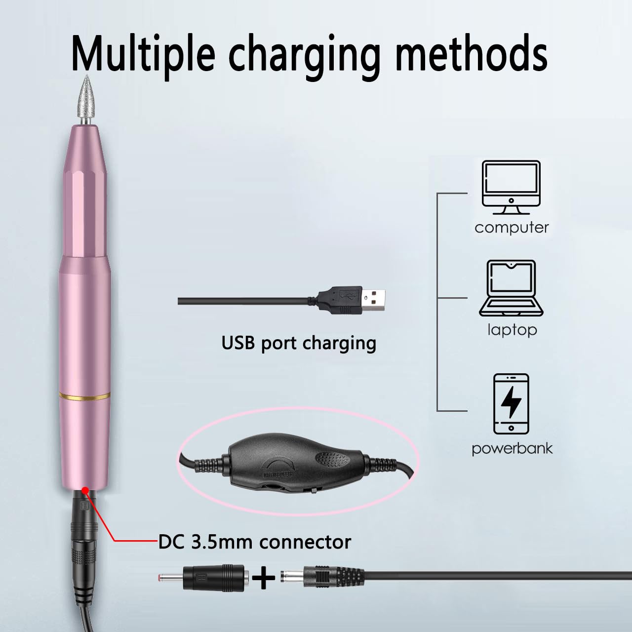 Melodysusie Nail Drill USB Charger Power Cord Replacement - Adjustable Speed & Direction Charging Cable for Professional & Home Manicure/Pedicure | Perfect for Nail Salons, DIY Nail Art & Beauty Treatments